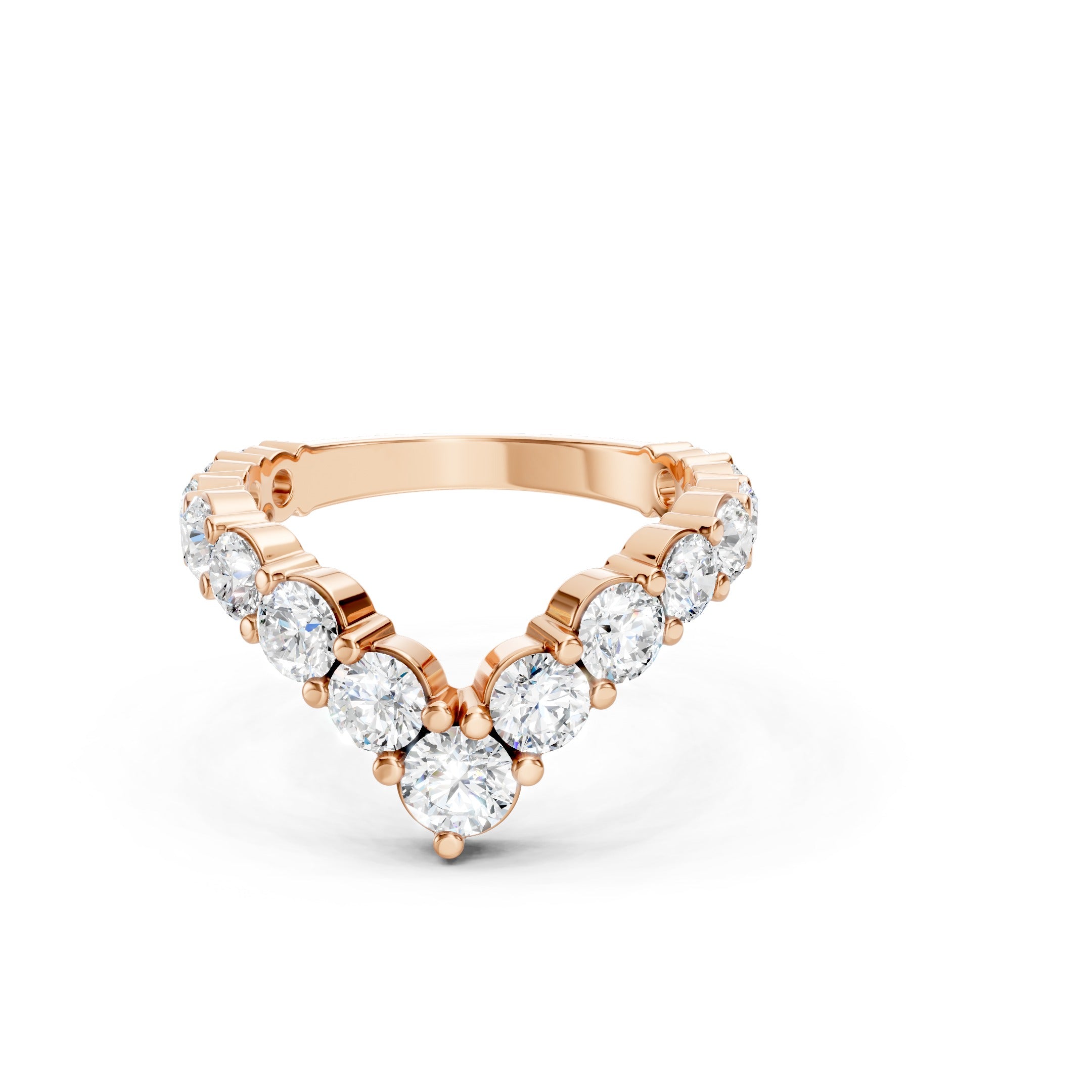 1.70 CT Round Diamond Chevron Wedding Band, 14K Gold V Shaped Diamond Ring, Curved Bridal Ring