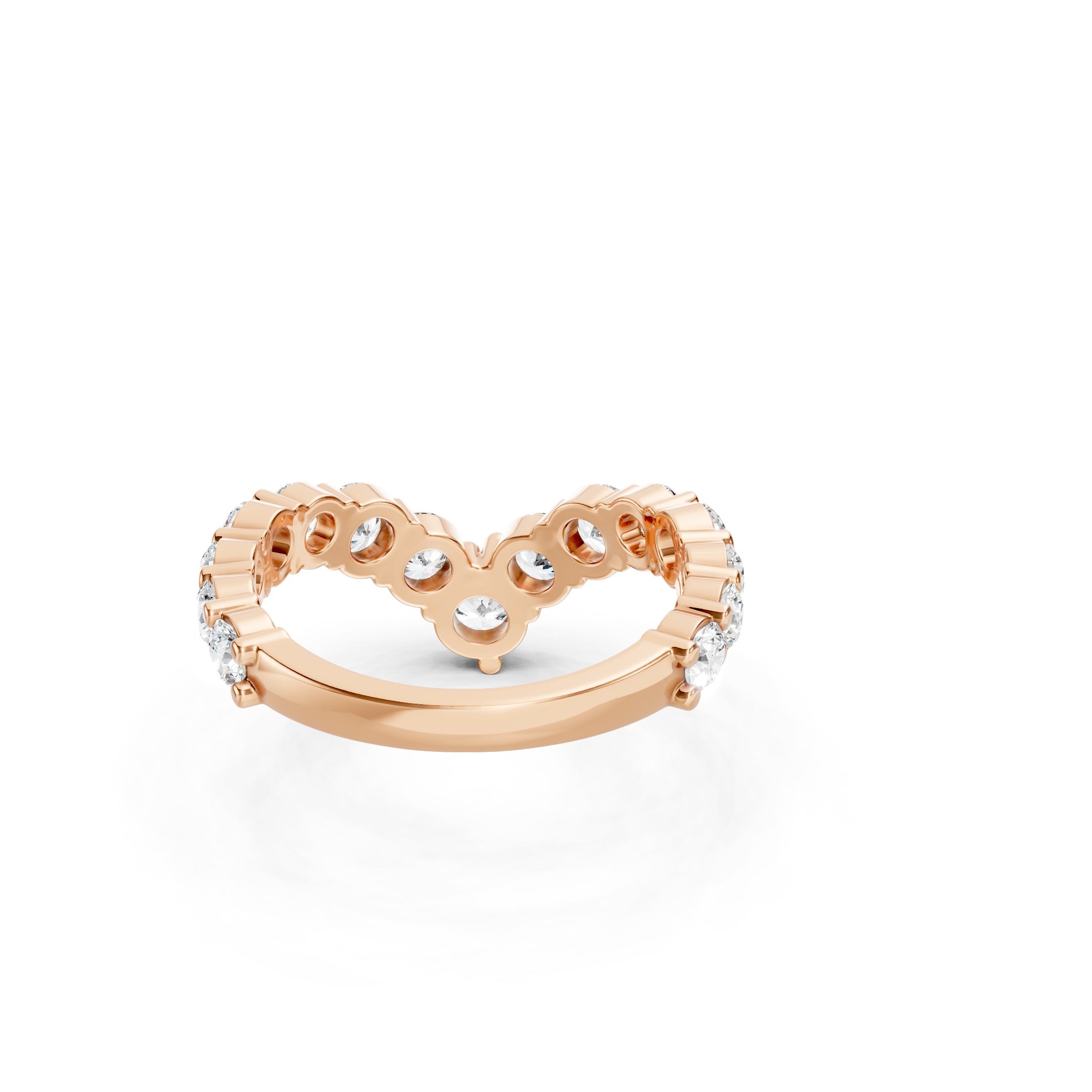 1.70 CT Round Diamond Chevron Wedding Band, 14K Gold V Shaped Diamond Ring, Curved Bridal Ring