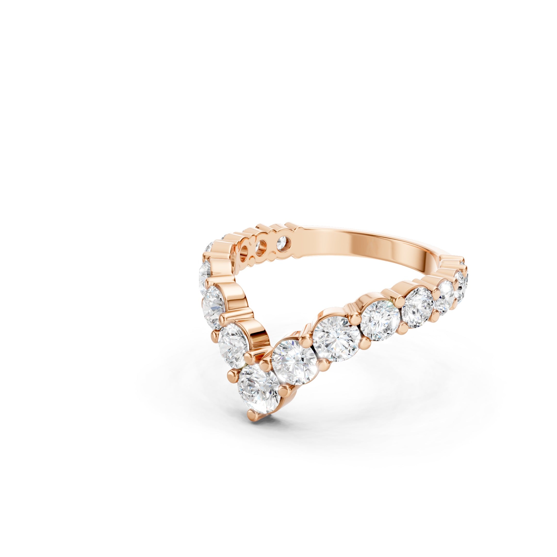 1.70 CT Round Diamond Chevron Wedding Band, 14K Gold V Shaped Diamond Ring, Curved Bridal Ring