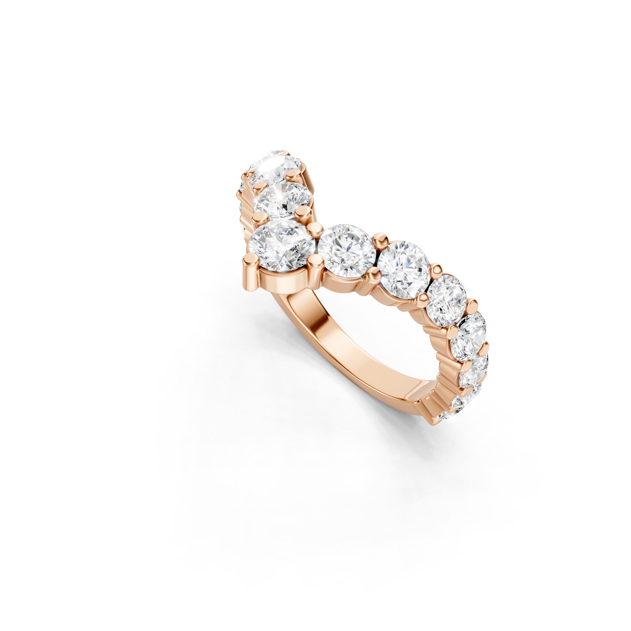 1.70 CT Round Diamond Chevron Wedding Band, 14K Gold V Shaped Diamond Ring, Curved Bridal Ring