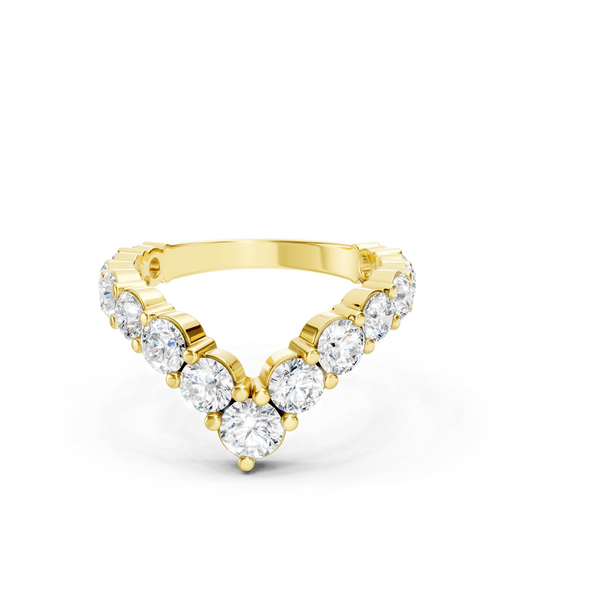 1.70 CT Round Diamond Chevron Wedding Band, 14K Gold V Shaped Diamond Ring, Curved Bridal Ring