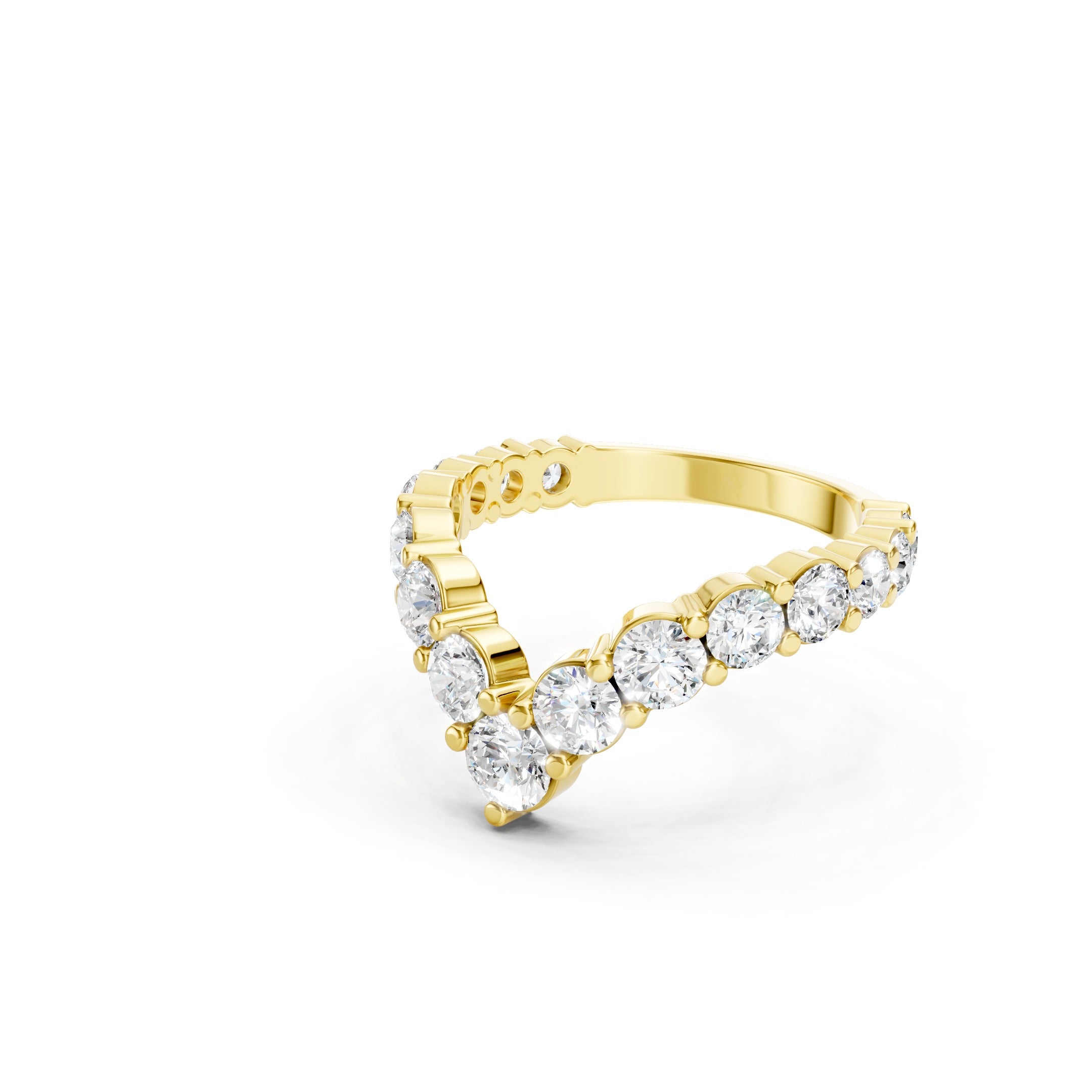 1.70 CT Round Diamond Chevron Wedding Band, 14K Gold V Shaped Diamond Ring, Curved Bridal Ring