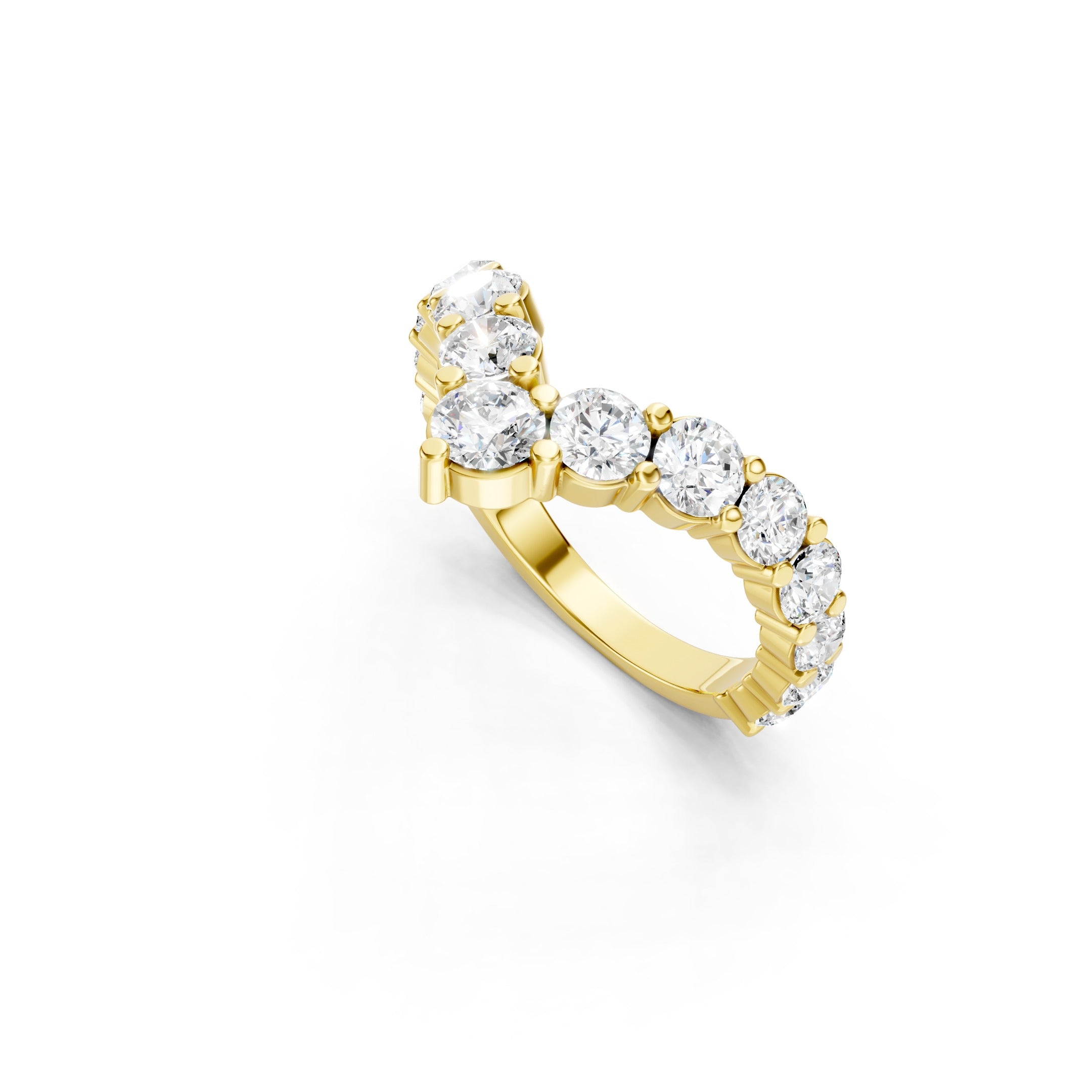 1.70 CT Round Diamond Chevron Wedding Band, 14K Gold V Shaped Diamond Ring, Curved Bridal Ring
