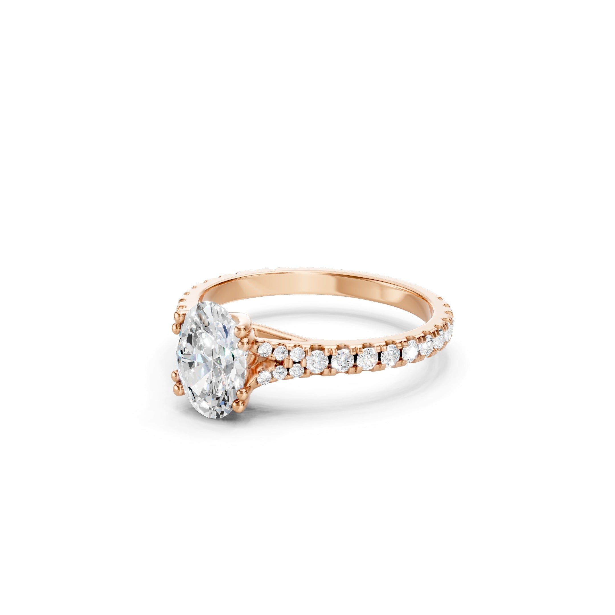 1.65 CT Oval Cut Lab Grown Diamond Engagement Ring 14K Gold Pavé  Bridal Ring