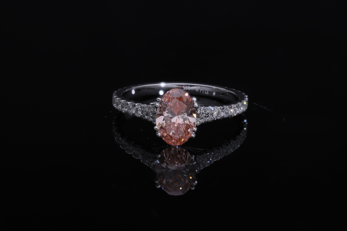 💍 1.65 Ct Pink Oval Cut Lab-Grown Diamond Ring | 14k White Gold | Elegant Side-Stone Ring ✨💎