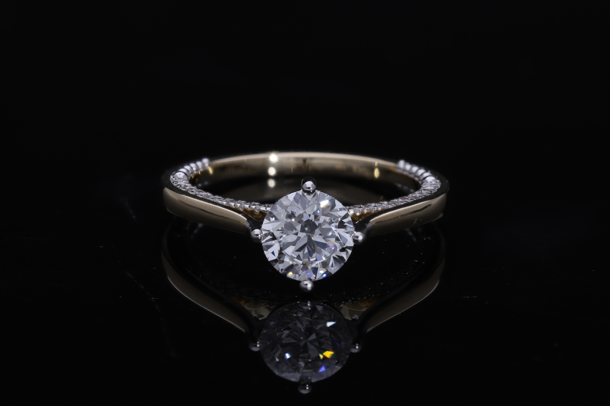 💍 1.37 Ct VS Round Brilliant Cut Lab-Grown Diamond Ring | 14k Yellow & White Gold | Classic Solitaire Accent Ring ✨💎