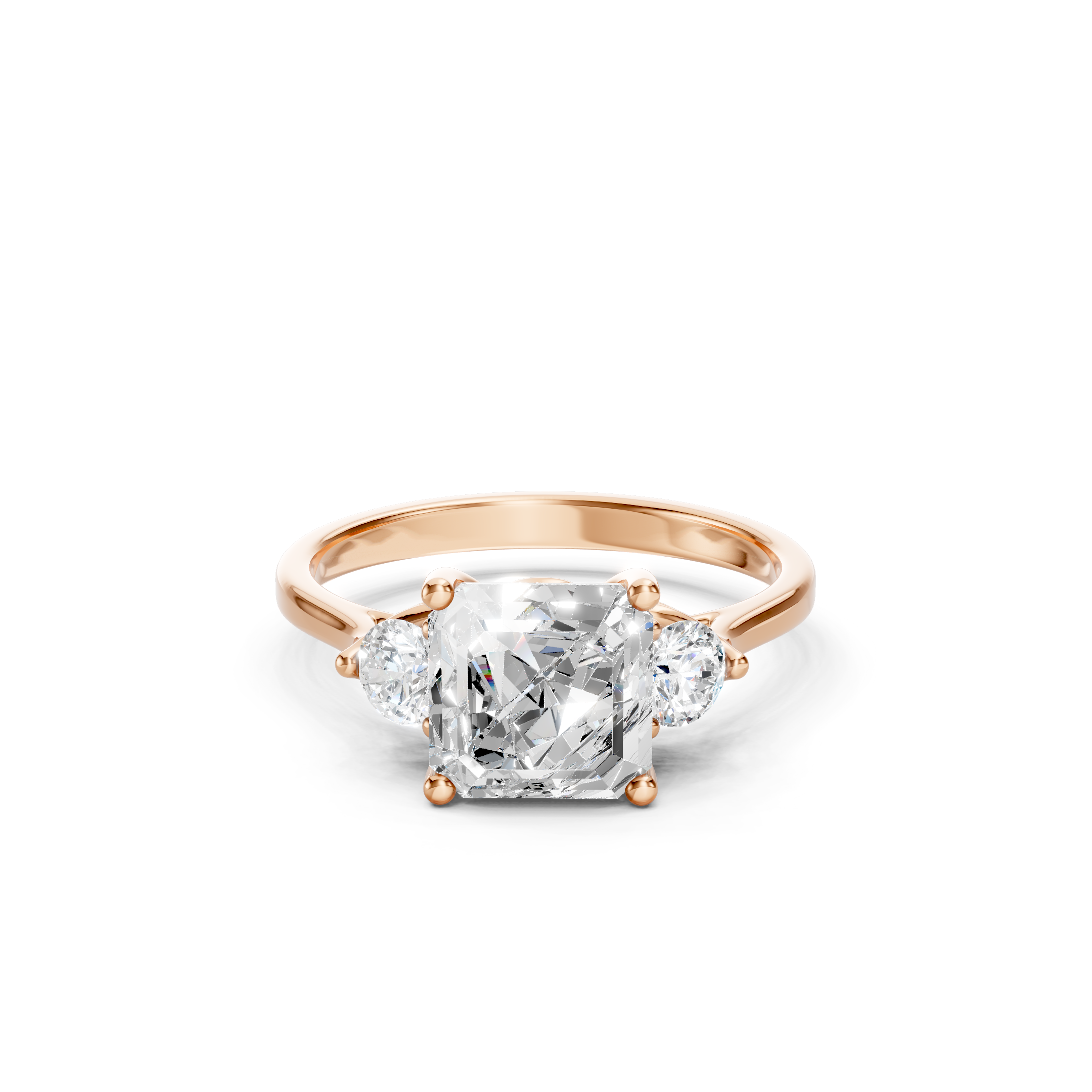 Asscher Cut Lab Grown Diamond Engagement Ring in White Gold, Three Stone Bridal Ring with Round Diamond Side Stones, Elegant Solitaire Ring for Women