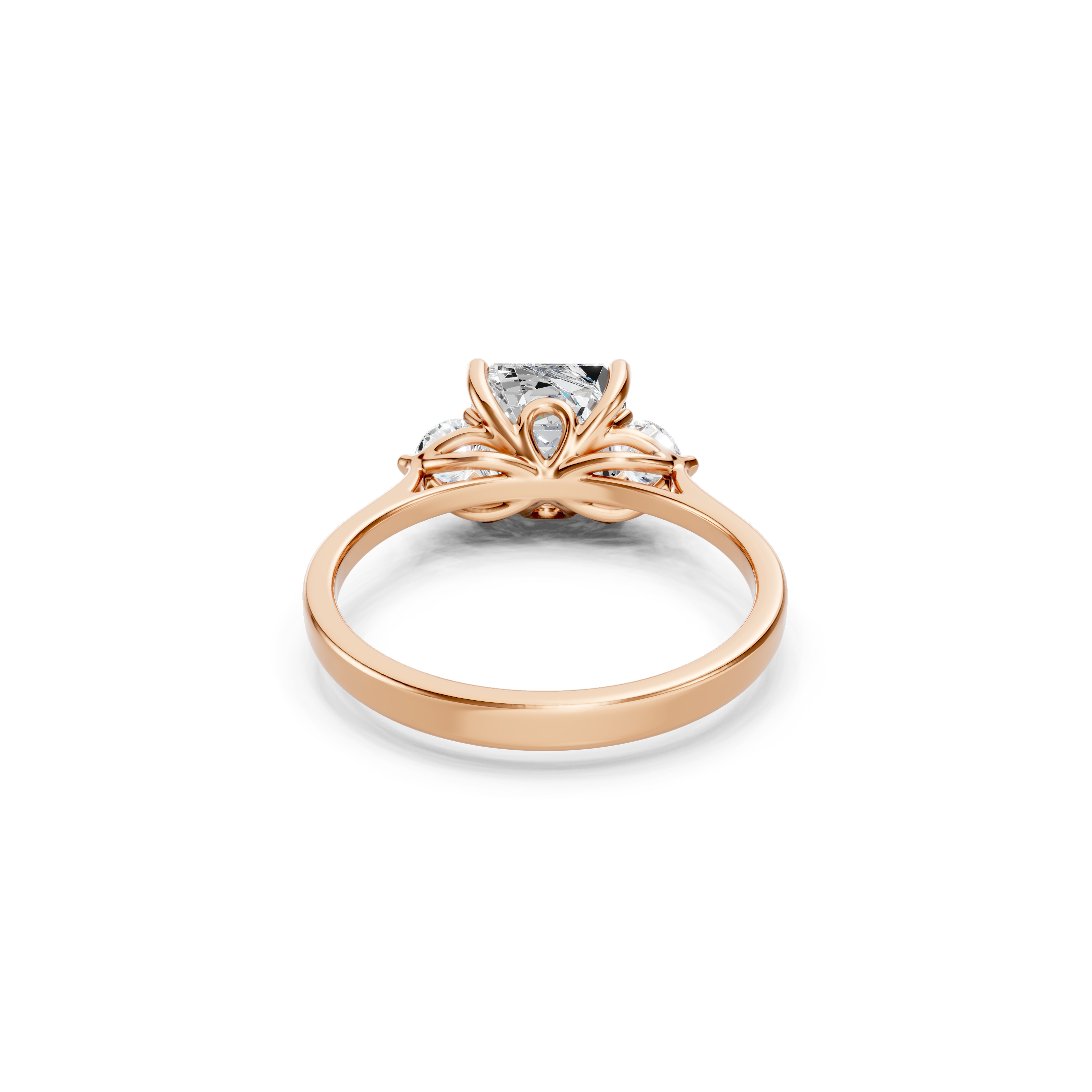 Asscher Cut Lab Grown Diamond Engagement Ring in White Gold, Three Stone Bridal Ring with Round Diamond Side Stones, Elegant Solitaire Ring for Women