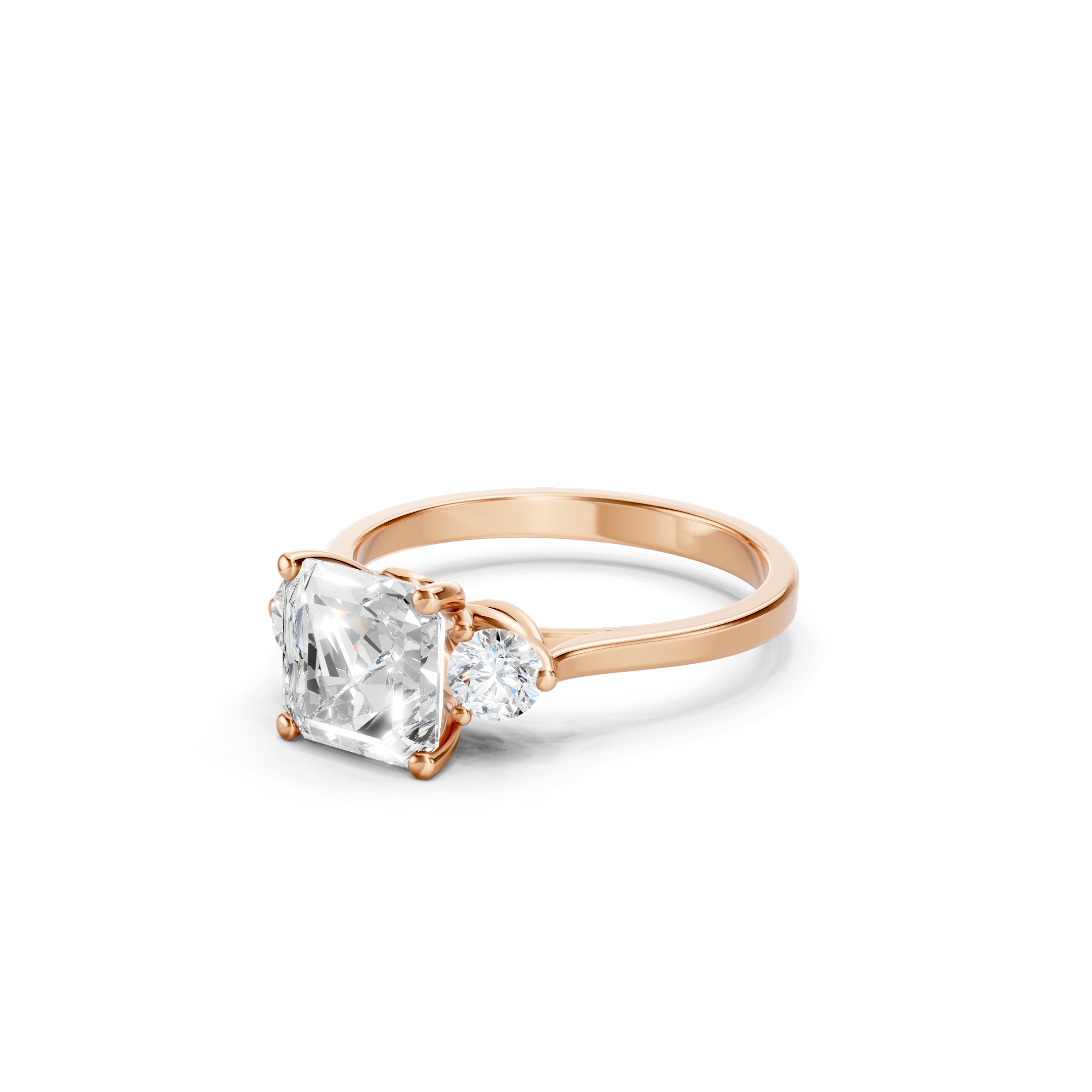 2.50 CT Asscher Cut Lab Grown Three Stone Diamond Engagement Ring
