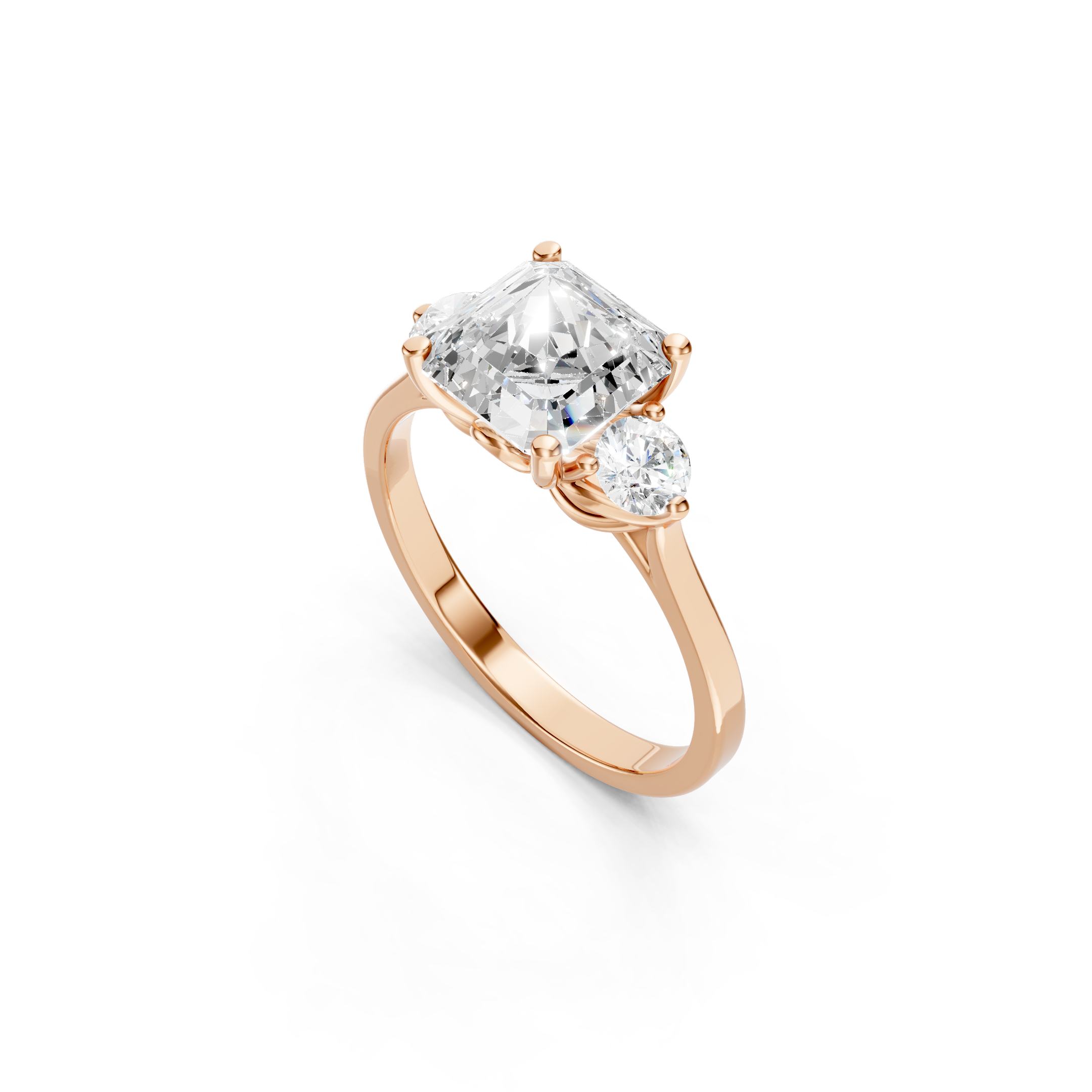 2.50 CT Asscher Cut Lab Grown Three Stone Diamond Engagement Ring