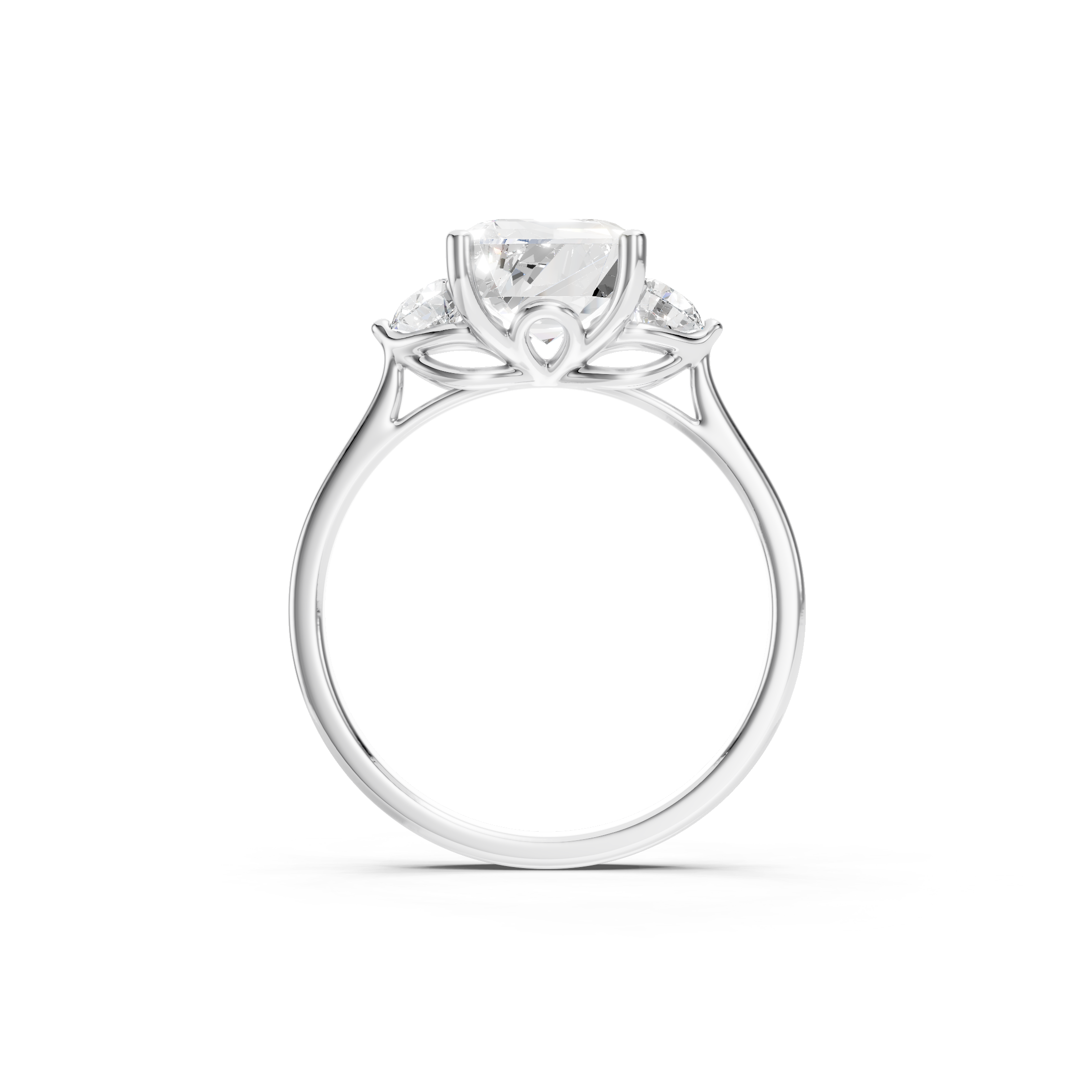 Asscher Cut Lab Grown Diamond Engagement Ring in White Gold, Three Stone Bridal Ring with Round Diamond Side Stones, Elegant Solitaire Ring for Women