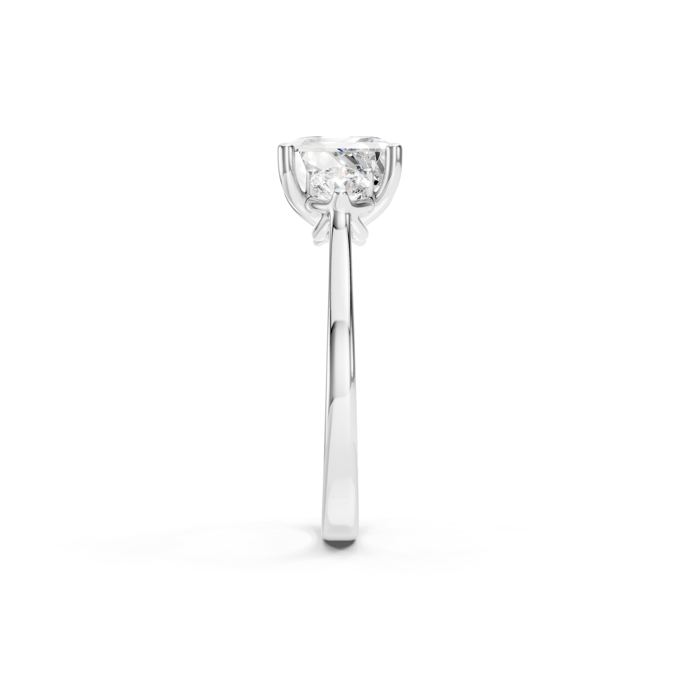 Asscher Cut Lab Grown Diamond Engagement Ring in White Gold, Three Stone Bridal Ring with Round Diamond Side Stones, Elegant Solitaire Ring for Women