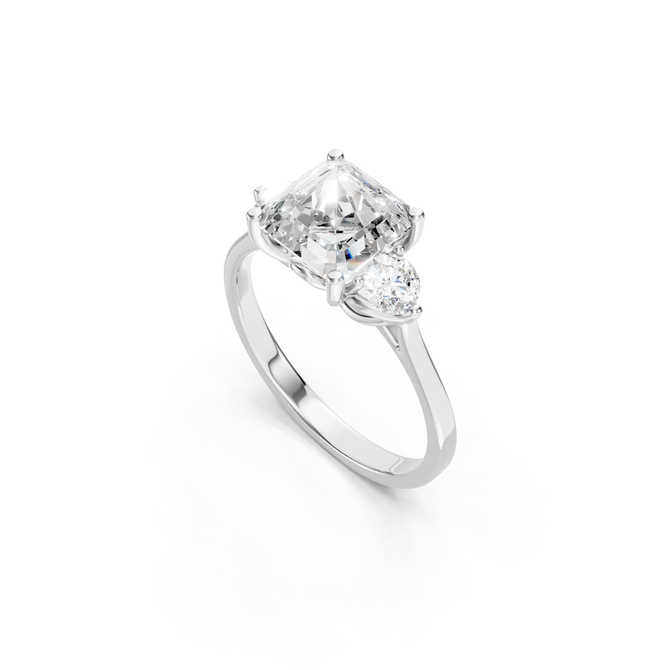White Gold Asscher Cut Lab Grown Diamond Engagement Ring with Round Side Diamonds, Elegant Prong Setting and Classic Solid Gold Band, Luxury Bridal Jewelry
