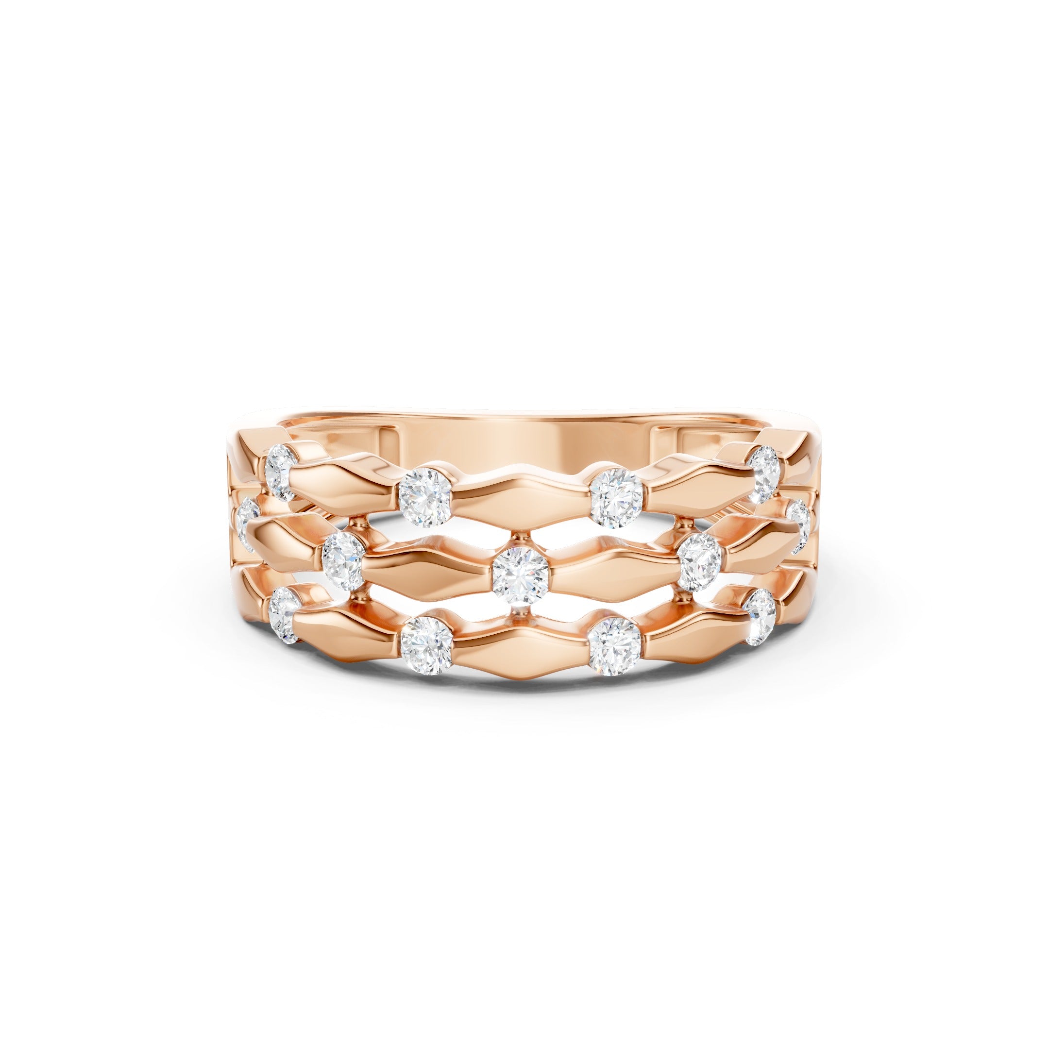 0.50 CT Round Diamond Wedding Band, Solid Gold Multi Row Diamond Ring, 10K 14K 18K Gold