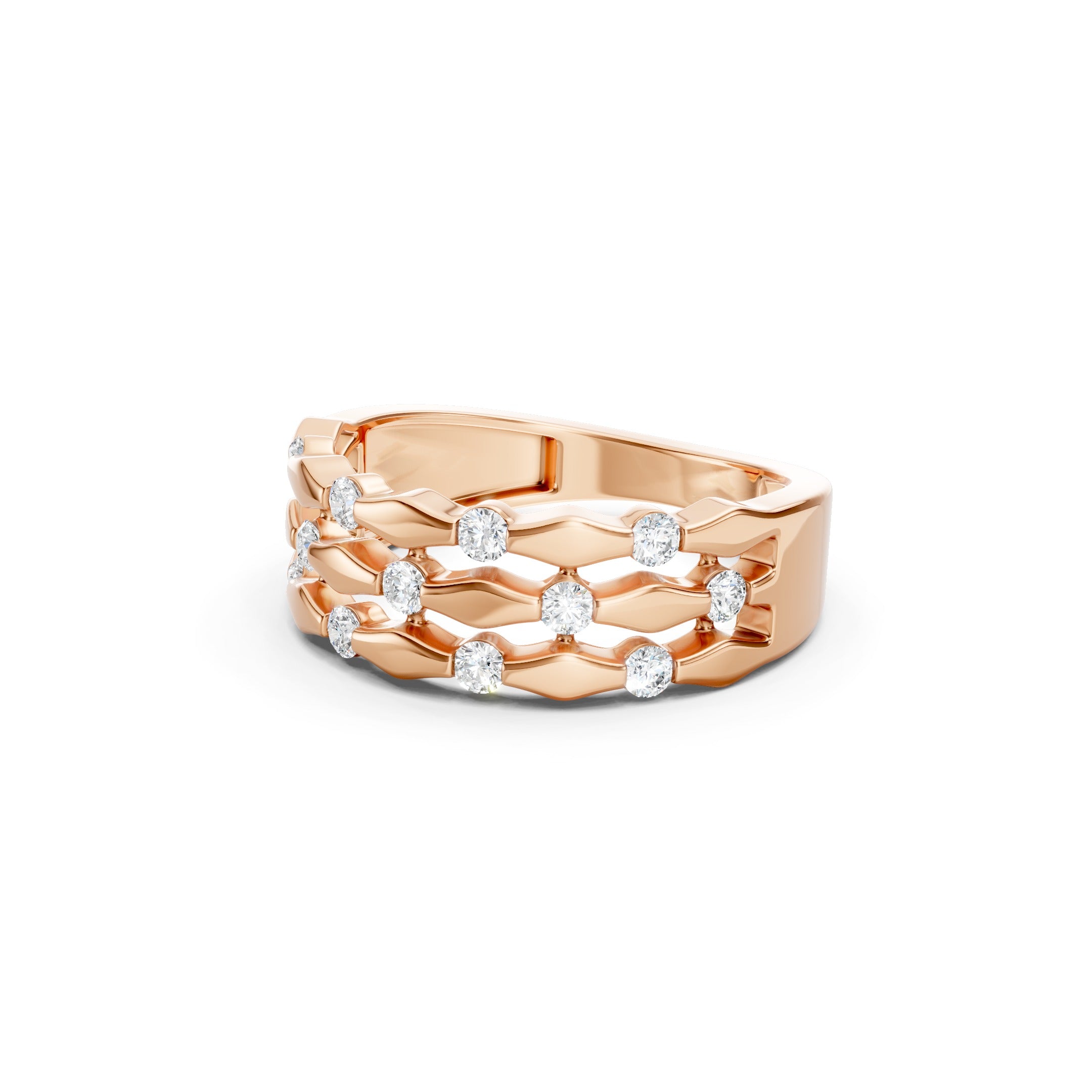 0.50 CT Round Diamond Wedding Band, Solid Gold Multi Row Diamond Ring, 10K 14K 18K Gold