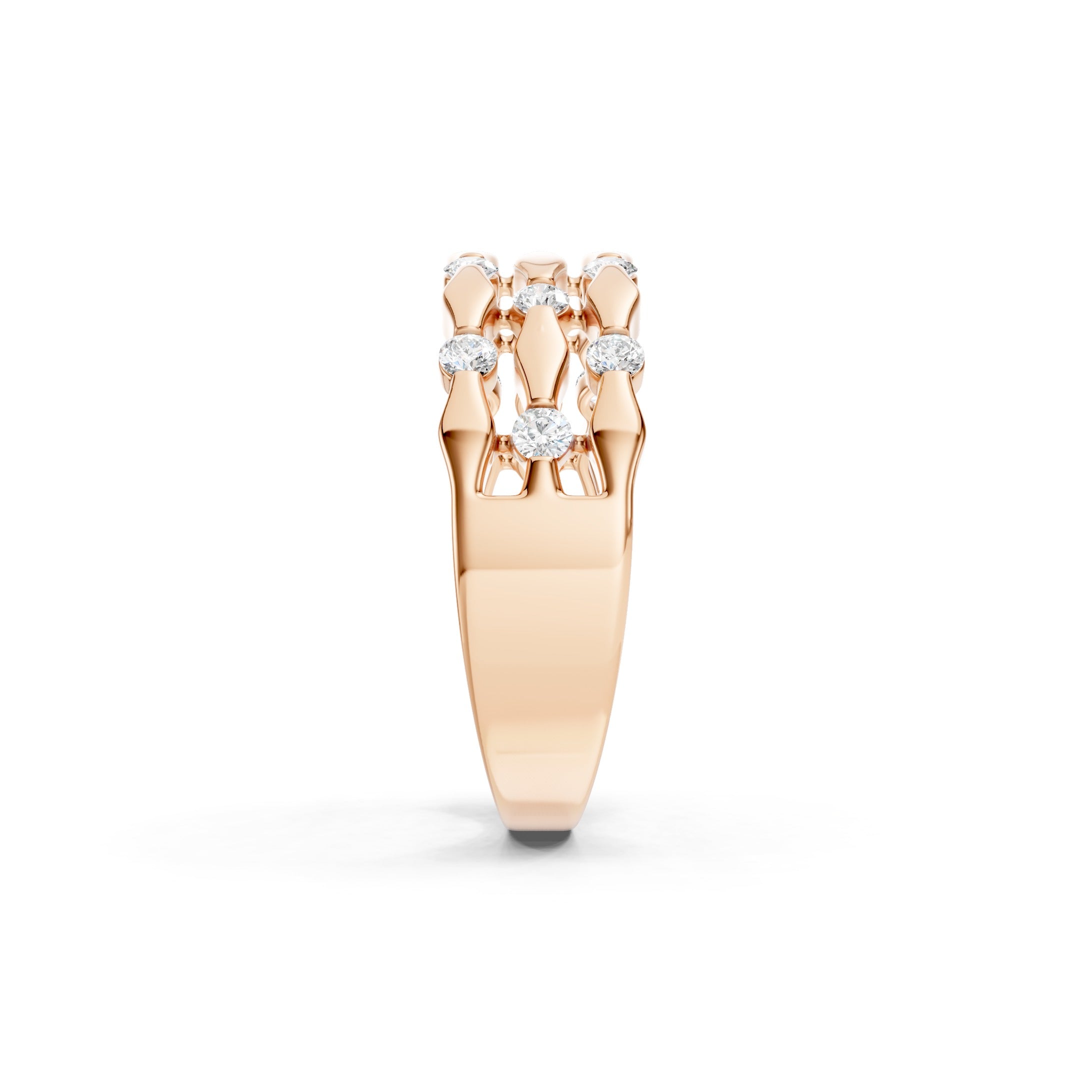 0.50 CT Round Diamond Wedding Band, Solid Gold Multi Row Diamond Ring, 10K 14K 18K Gold
