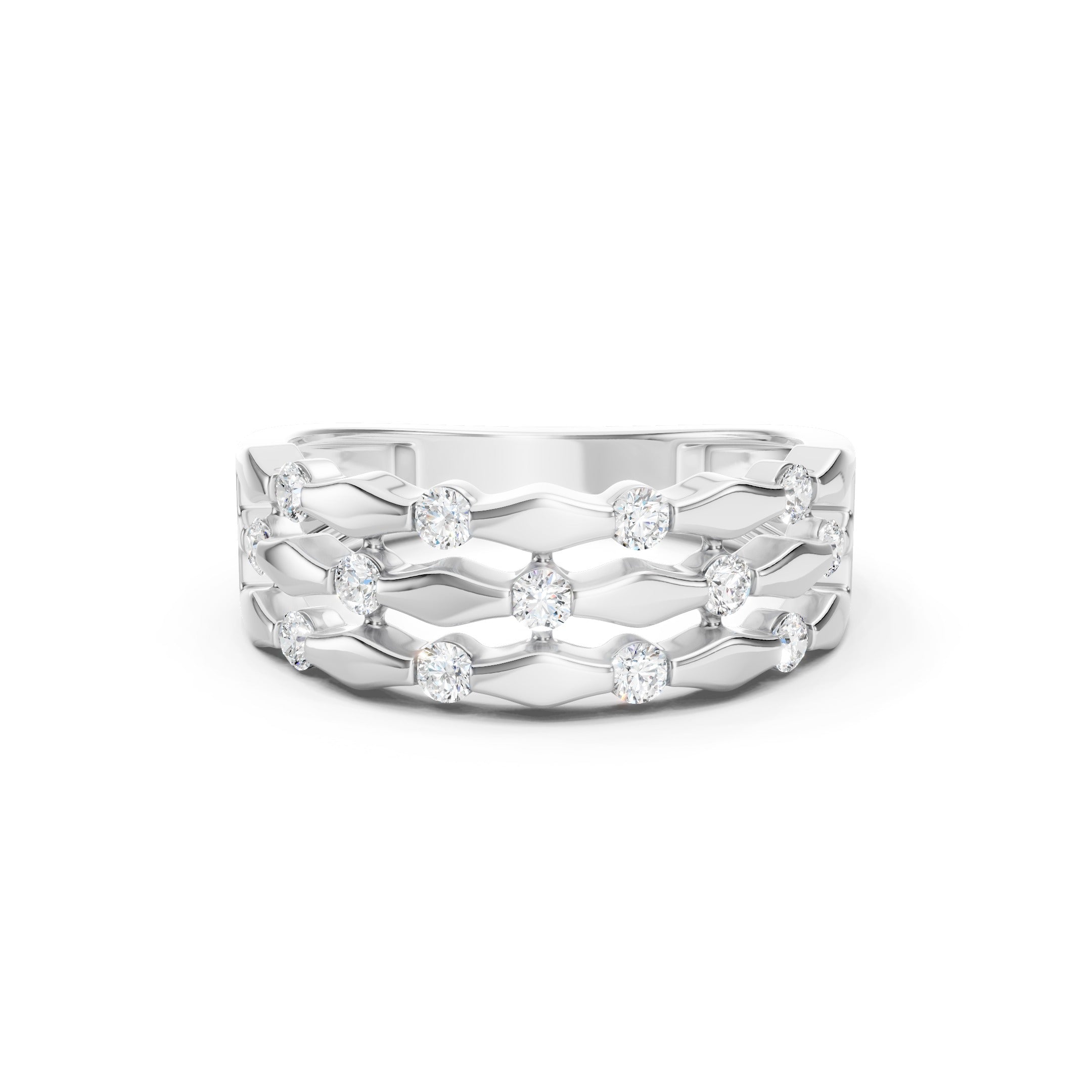 0.50 CT Round Diamond Wedding Band, Solid Gold Multi Row Diamond Ring, 10K 14K 18K Gold