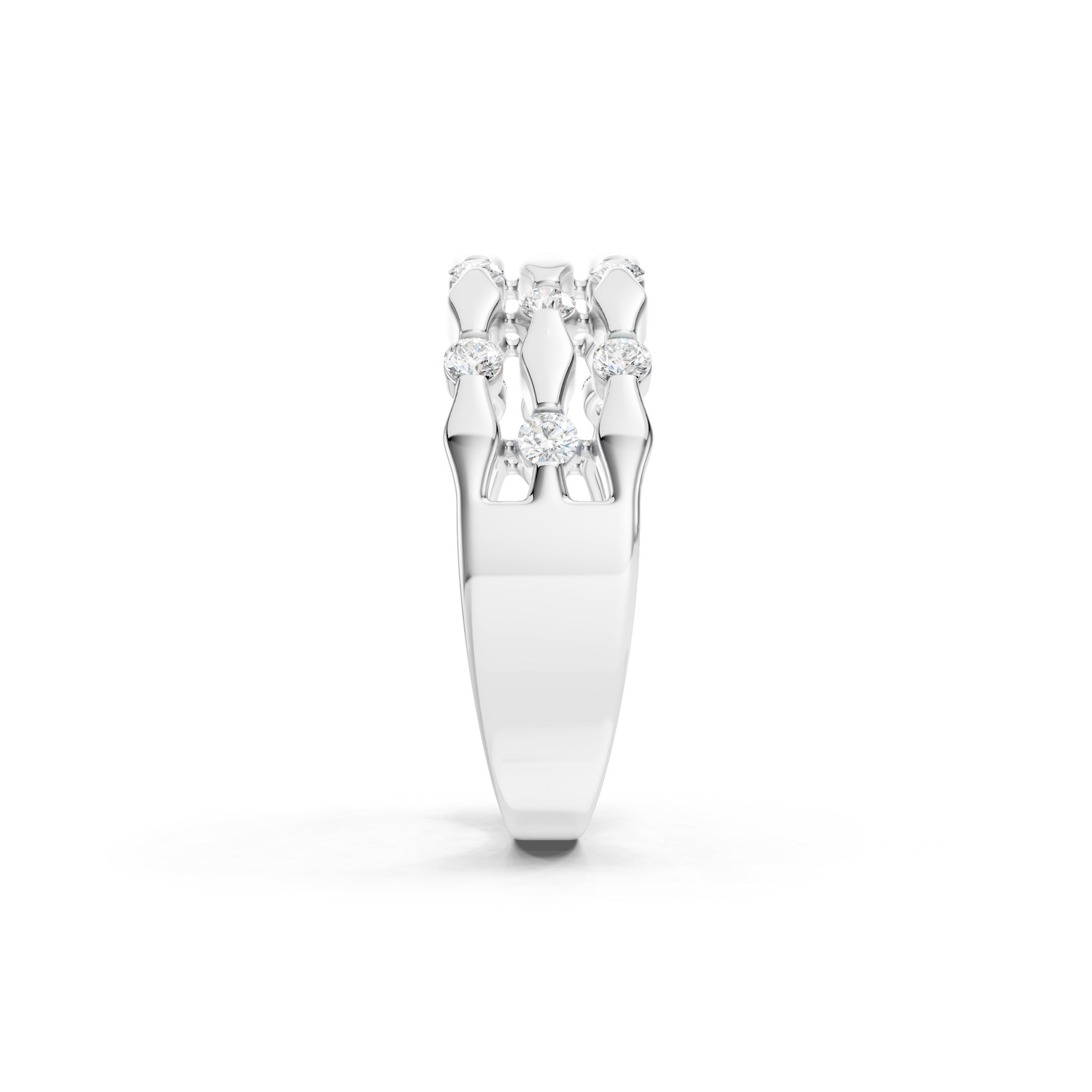 0.50 CT Round Diamond Wedding Band, Solid Gold Multi Row Diamond Ring, 10K 14K 18K Gold