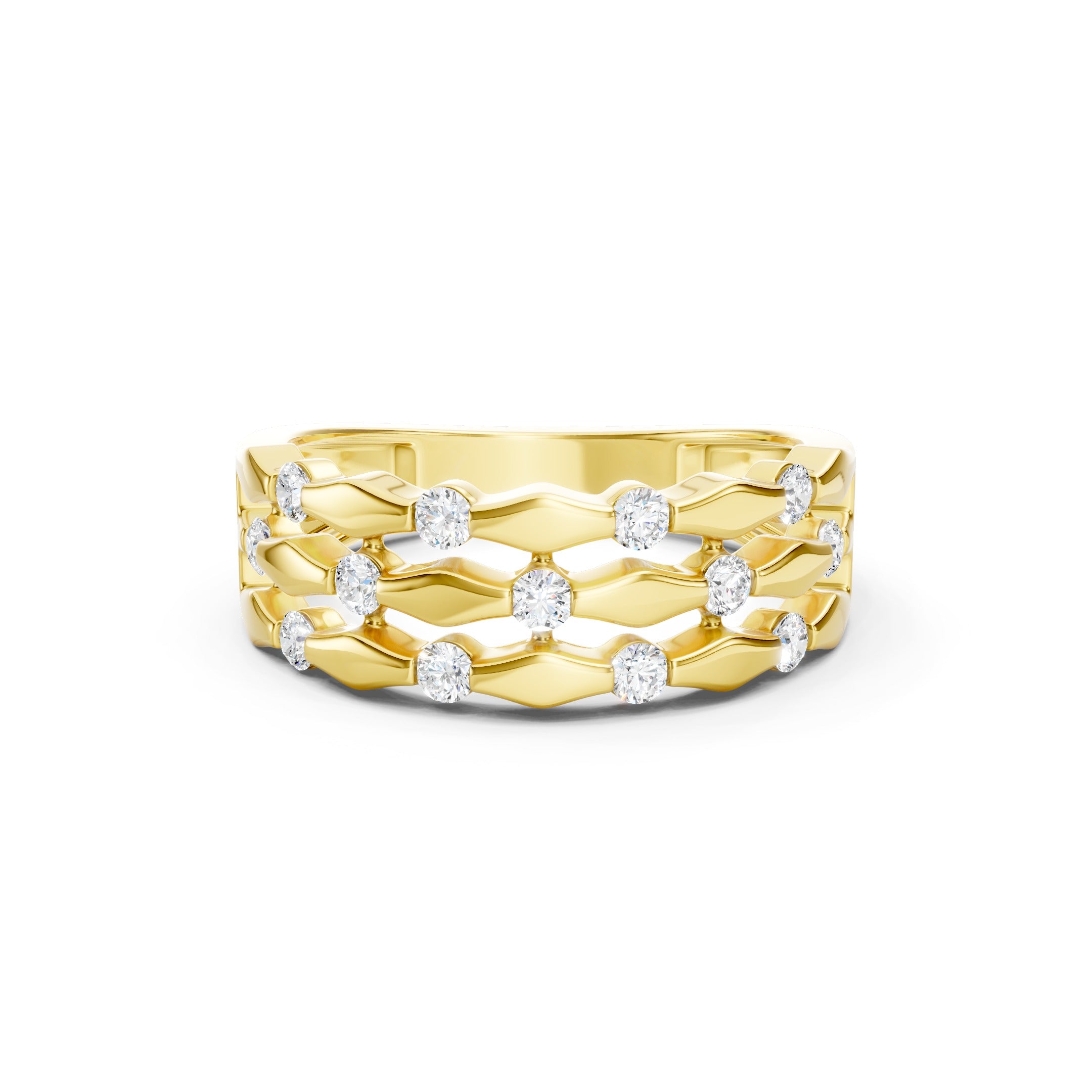 0.50 CT Round Diamond Wedding Band, Solid Gold Multi Row Diamond Ring, 10K 14K 18K Gold