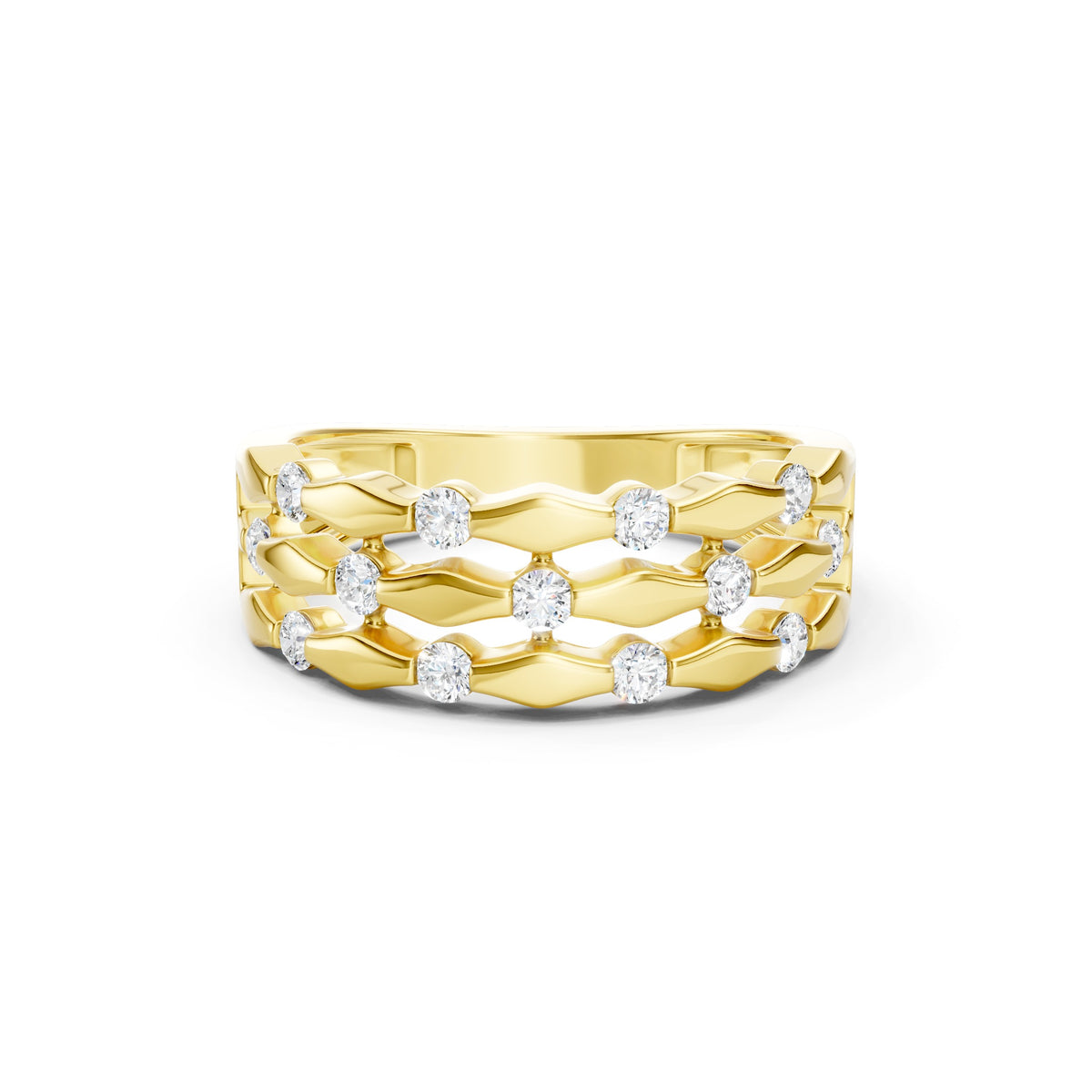 0.50 CT Round Diamond Wedding Band, Solid Gold Multi Row Diamond Ring, 10K 14K 18K Gold