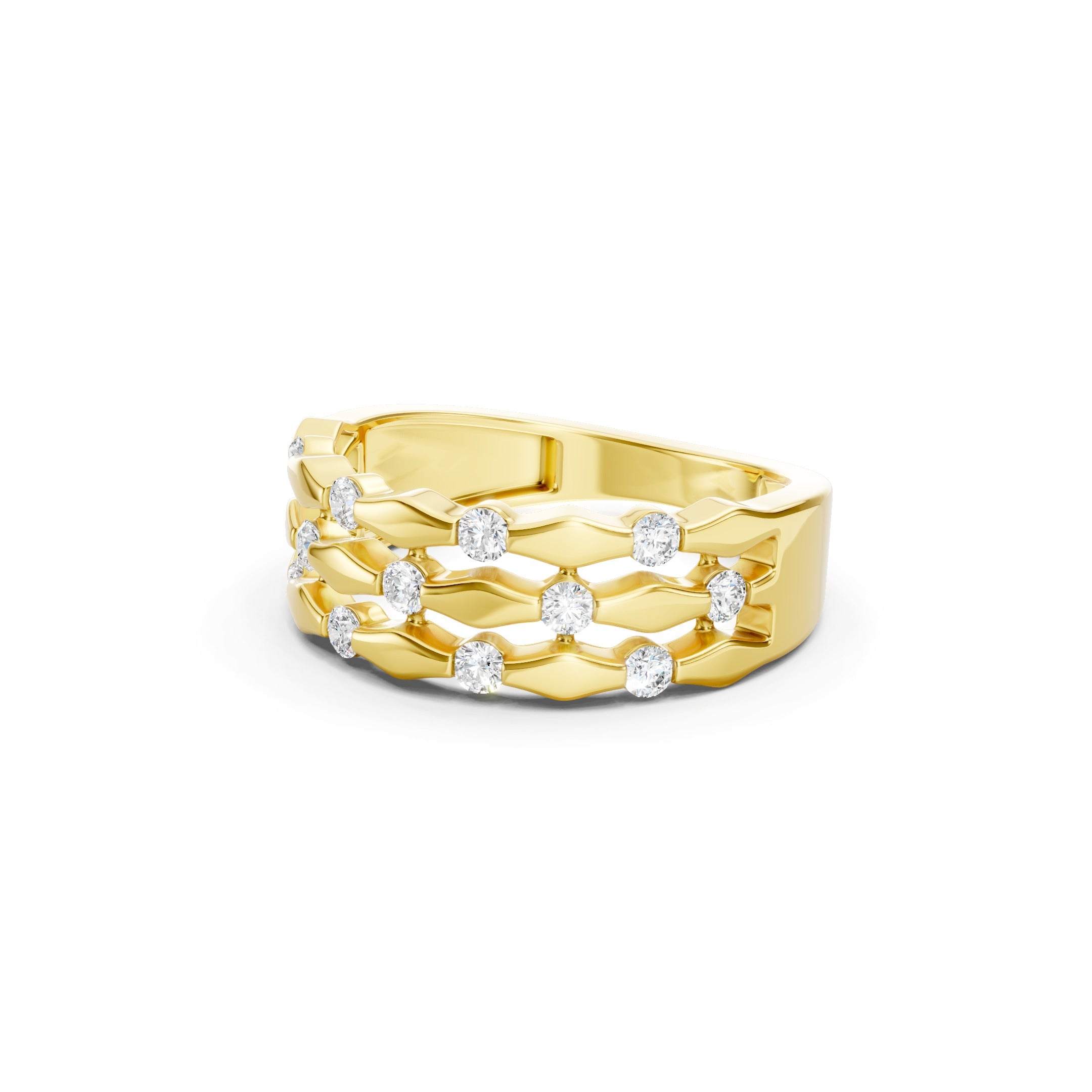 0.50 CT Round Diamond Wedding Band, Solid Gold Multi Row Diamond Ring, 10K 14K 18K Gold