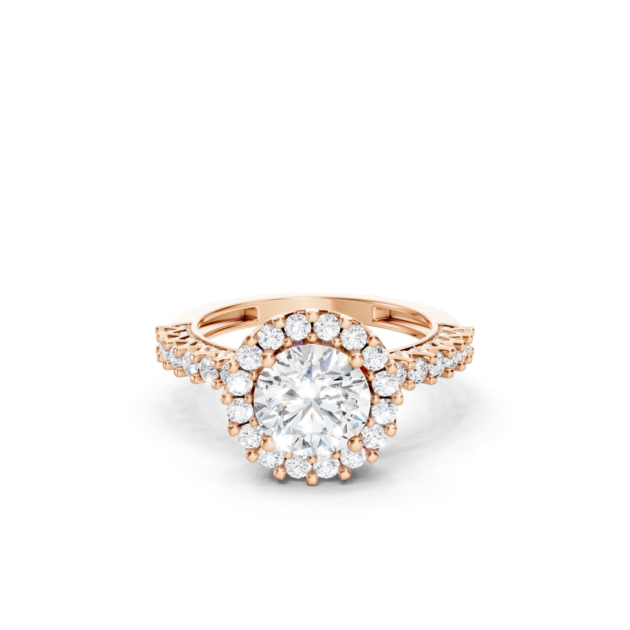 2.50 CT Round Lab Grown Diamond Engagement Ring, Solid Gold Halo Ring, 10K 14K 18K Gold Bridal Ring