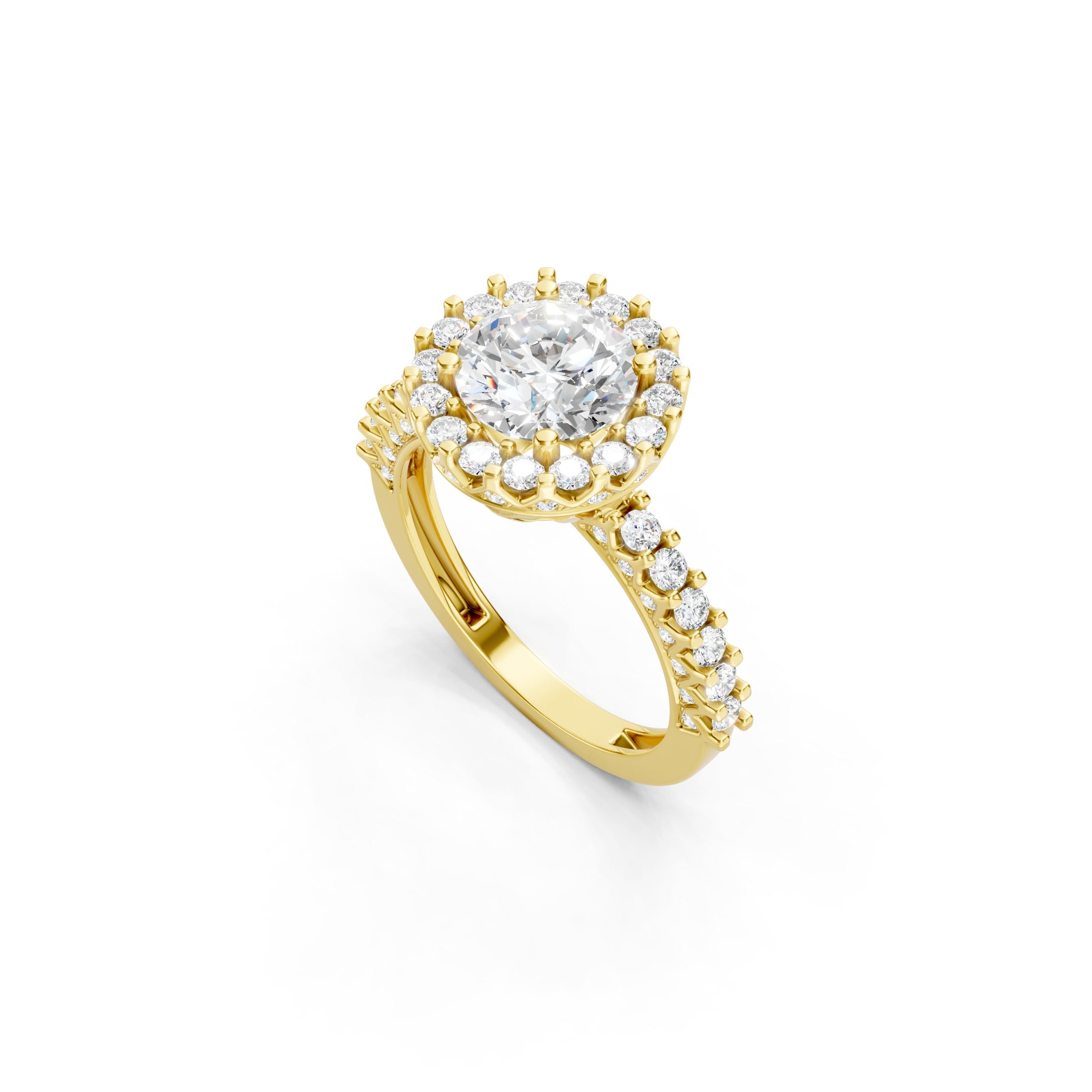2.50 CT Round Lab Grown Diamond Engagement Ring, Solid Gold Halo Ring, 10K 14K 18K Gold Bridal Ring