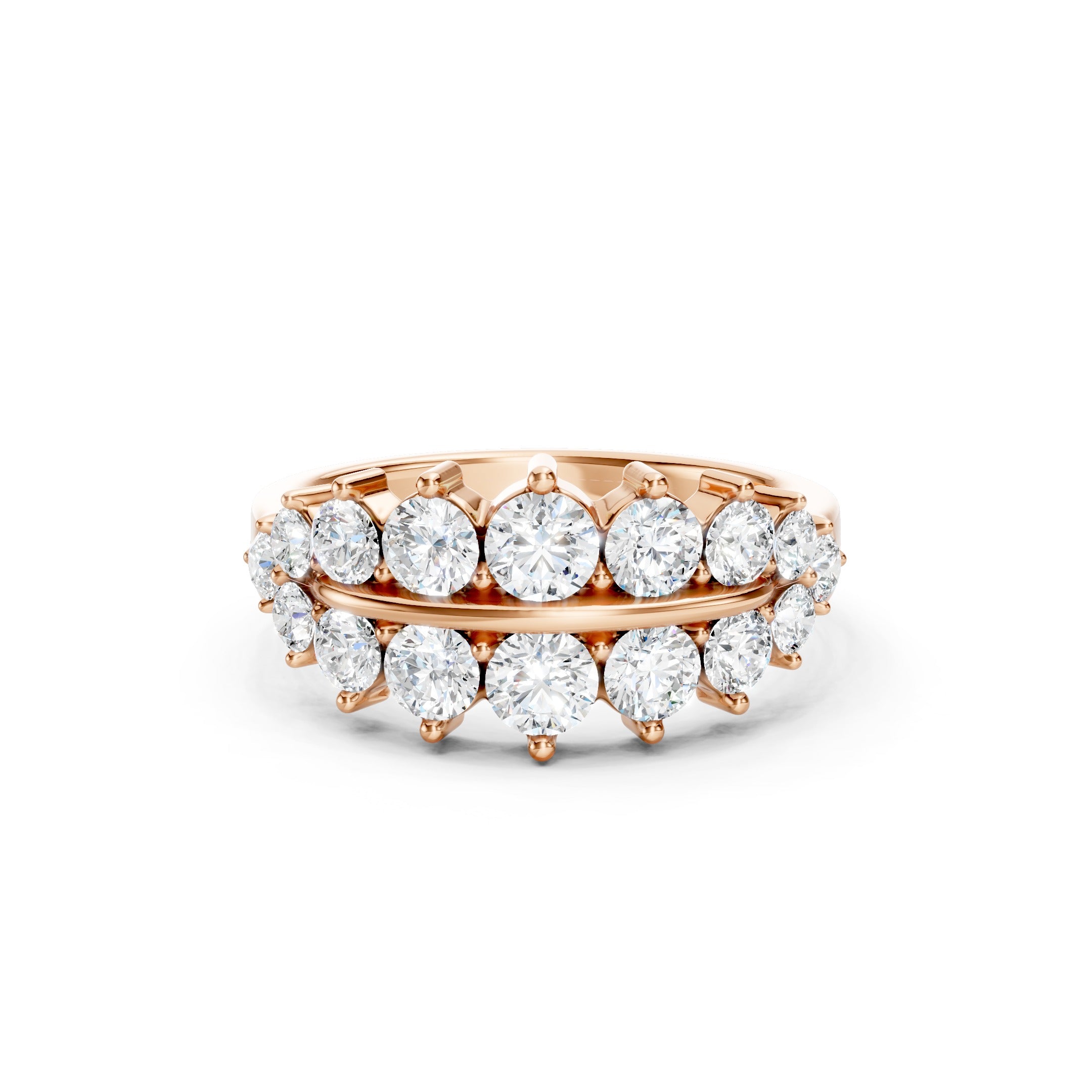 1.50 CT Round Lab Grown Diamond Band, Solid Gold Two Row Diamond Ring, 10K 14K 18K Wedding Band