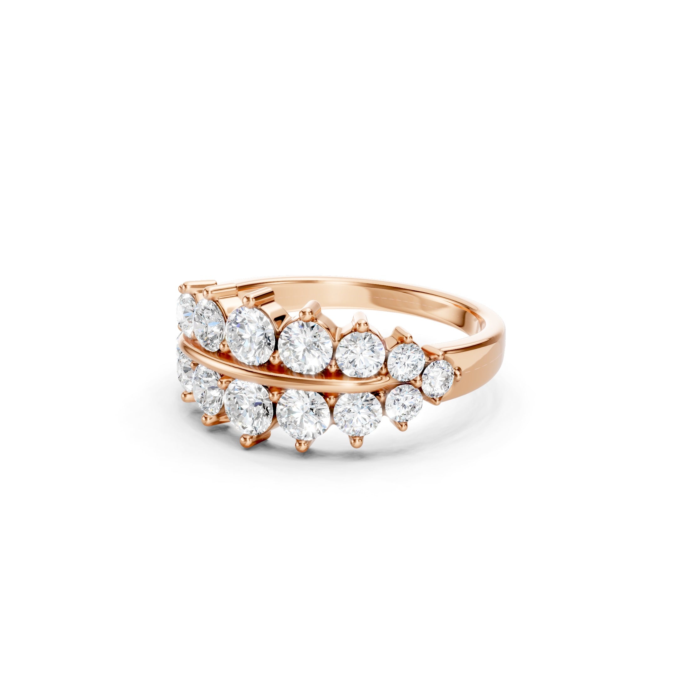 1.50 CT Round Lab Grown Diamond Band, Solid Gold Two Row Diamond Ring, 10K 14K 18K Wedding Band