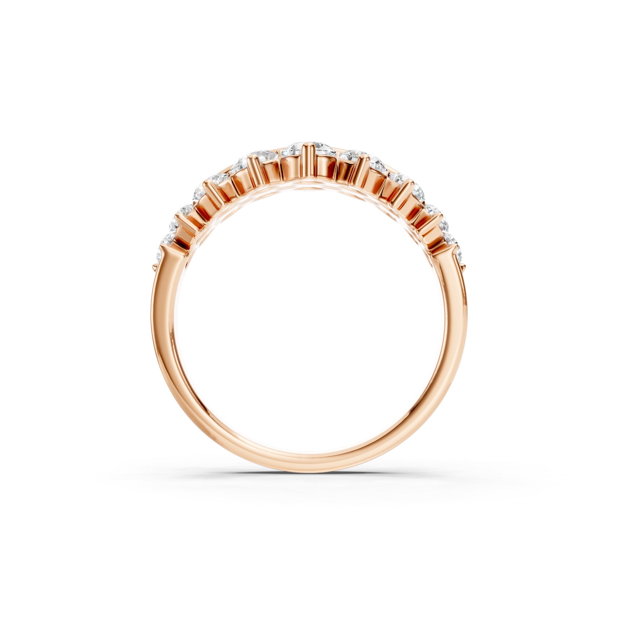 1.50 CT Round Lab Grown Diamond Band, Solid Gold Two Row Diamond Ring, 10K 14K 18K Wedding Band