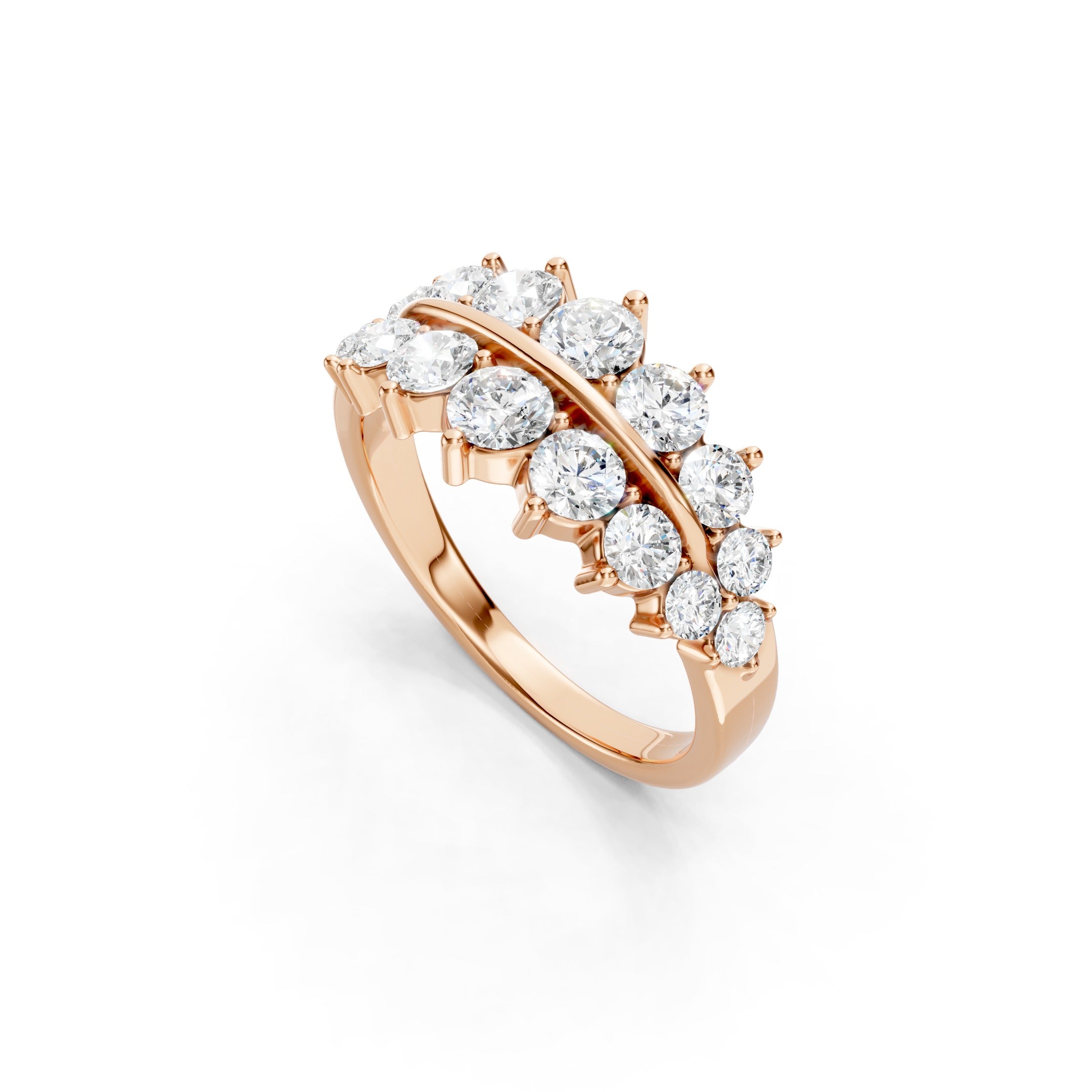 1.50 CT Round Lab Grown Diamond Band, Solid Gold Two Row Diamond Ring, 10K 14K 18K Wedding Band