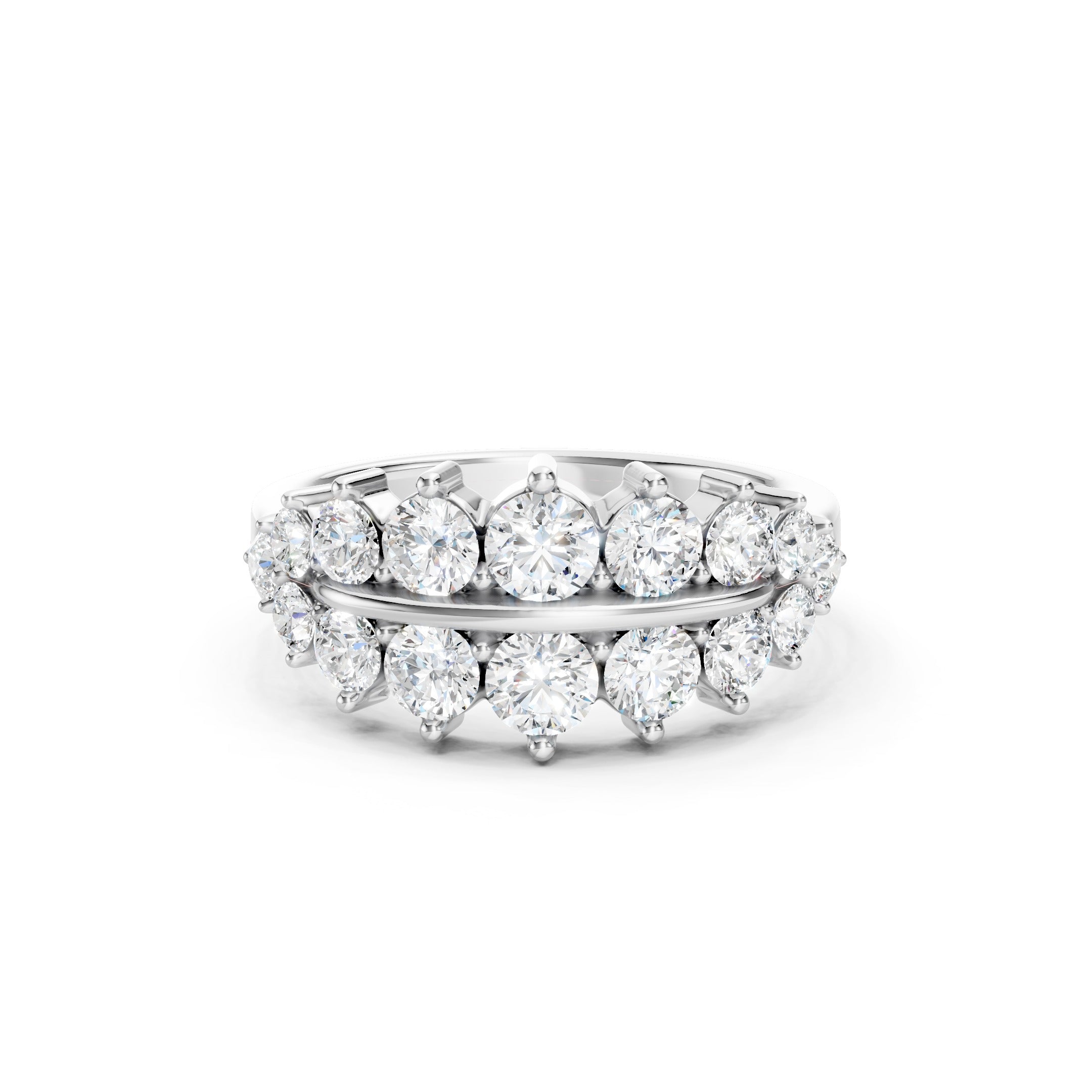 1.50 CT Round Lab Grown Diamond Band, Solid Gold Two Row Diamond Ring, 10K 14K 18K Wedding Band