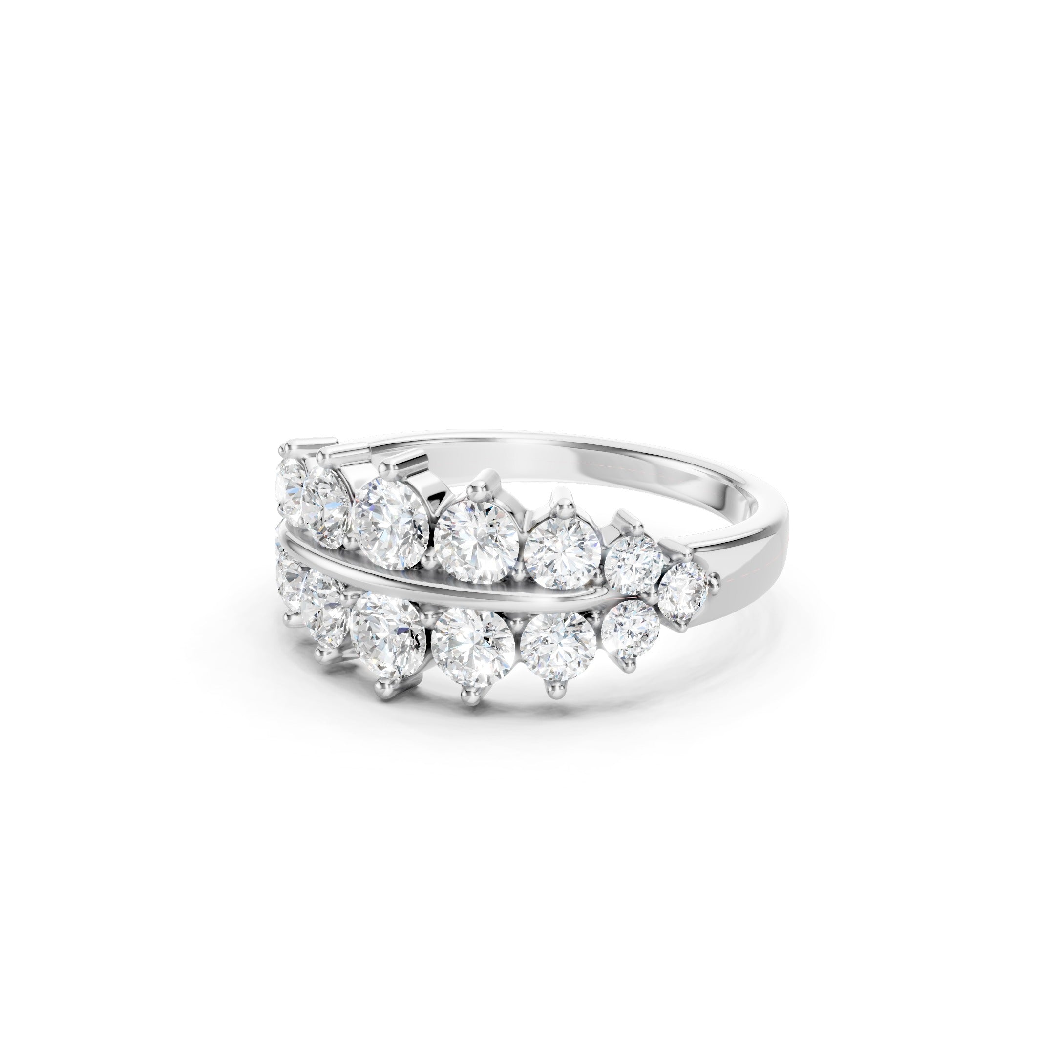 1.50 CT Round Lab Grown Diamond Band, Solid Gold Two Row Diamond Ring, 10K 14K 18K Wedding Band