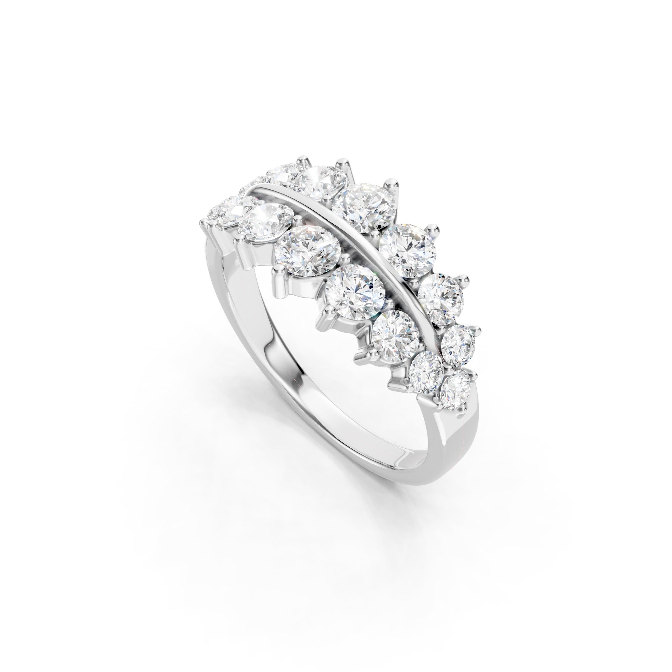 1.50 CT Round Lab Grown Diamond Band, Solid Gold Two Row Diamond Ring, 10K 14K 18K Wedding Band