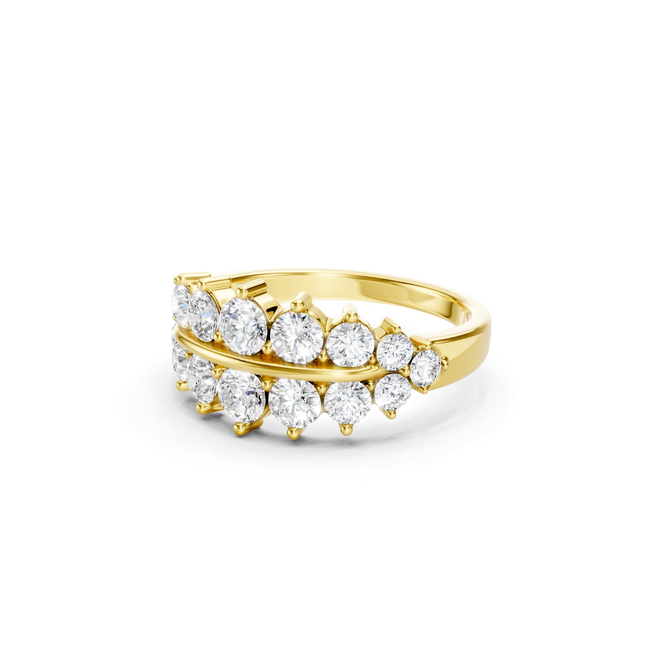 1.50 CT Round Lab Grown Diamond Band, Solid Gold Two Row Diamond Ring, 10K 14K 18K Wedding Band