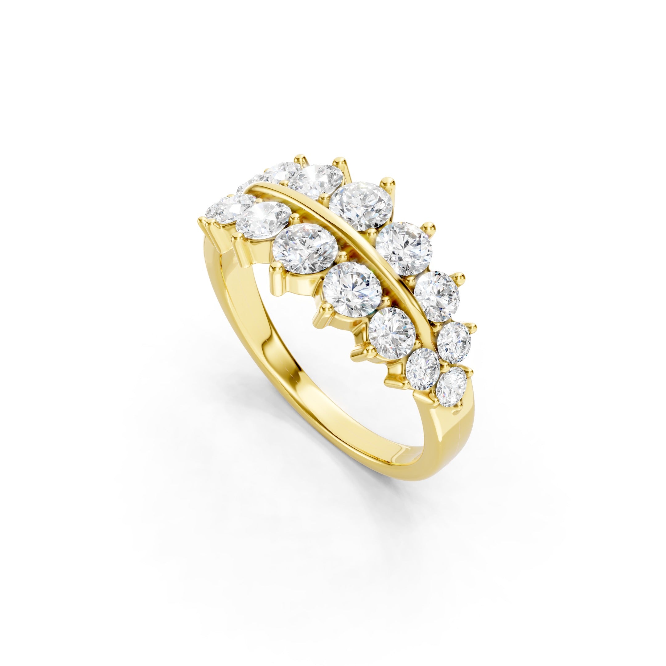 1.50 CT Round Lab Grown Diamond Band, Solid Gold Two Row Diamond Ring, 10K 14K 18K Wedding Band