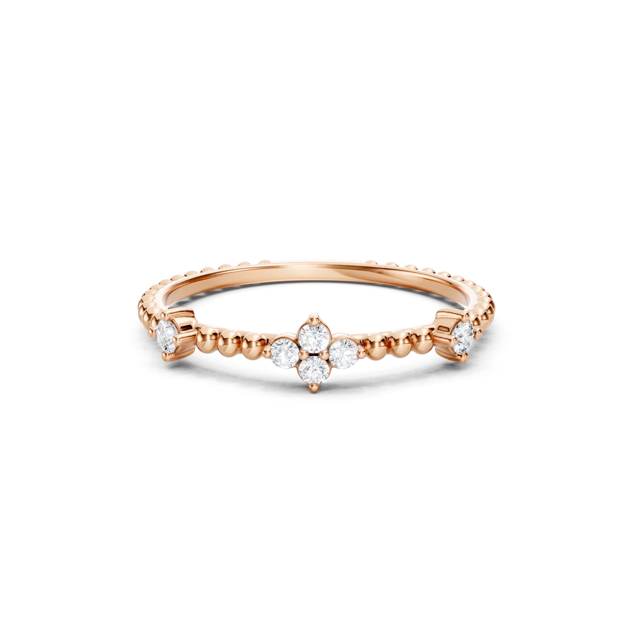 0.15 CT Round Floral Diamond Wedding Band in Solid Gold, 10K 14K 18K Gold Stackable Ring