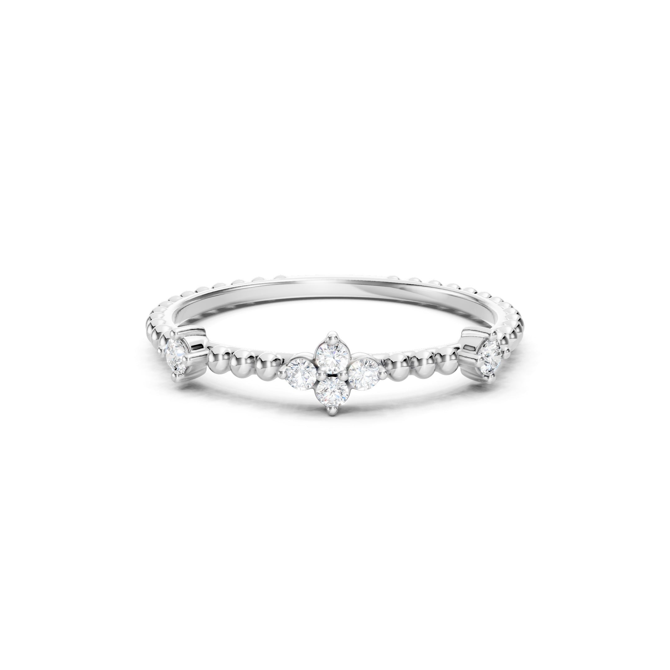 0.15 CT Round Floral Diamond Wedding Band in Solid Gold, 10K 14K 18K Gold Stackable Ring