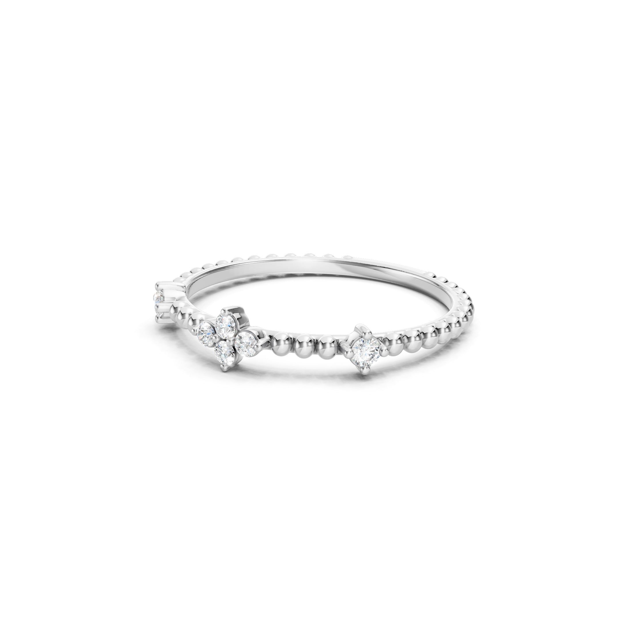 0.15 CT Round Floral Diamond Wedding Band in Solid Gold, 10K 14K 18K Gold Stackable Ring