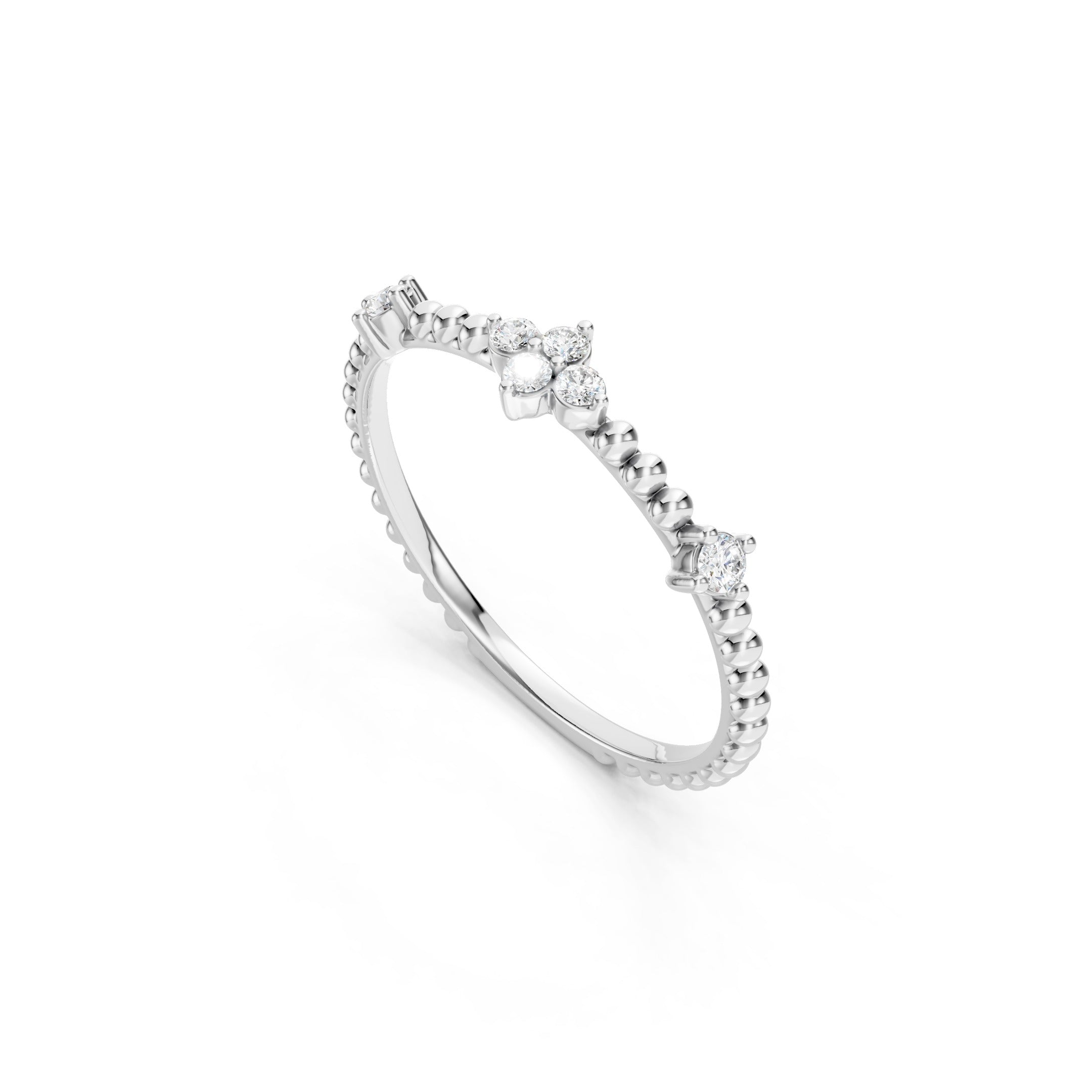 0.15 CT Round Floral Diamond Wedding Band in Solid Gold, 10K 14K 18K Gold Stackable Ring