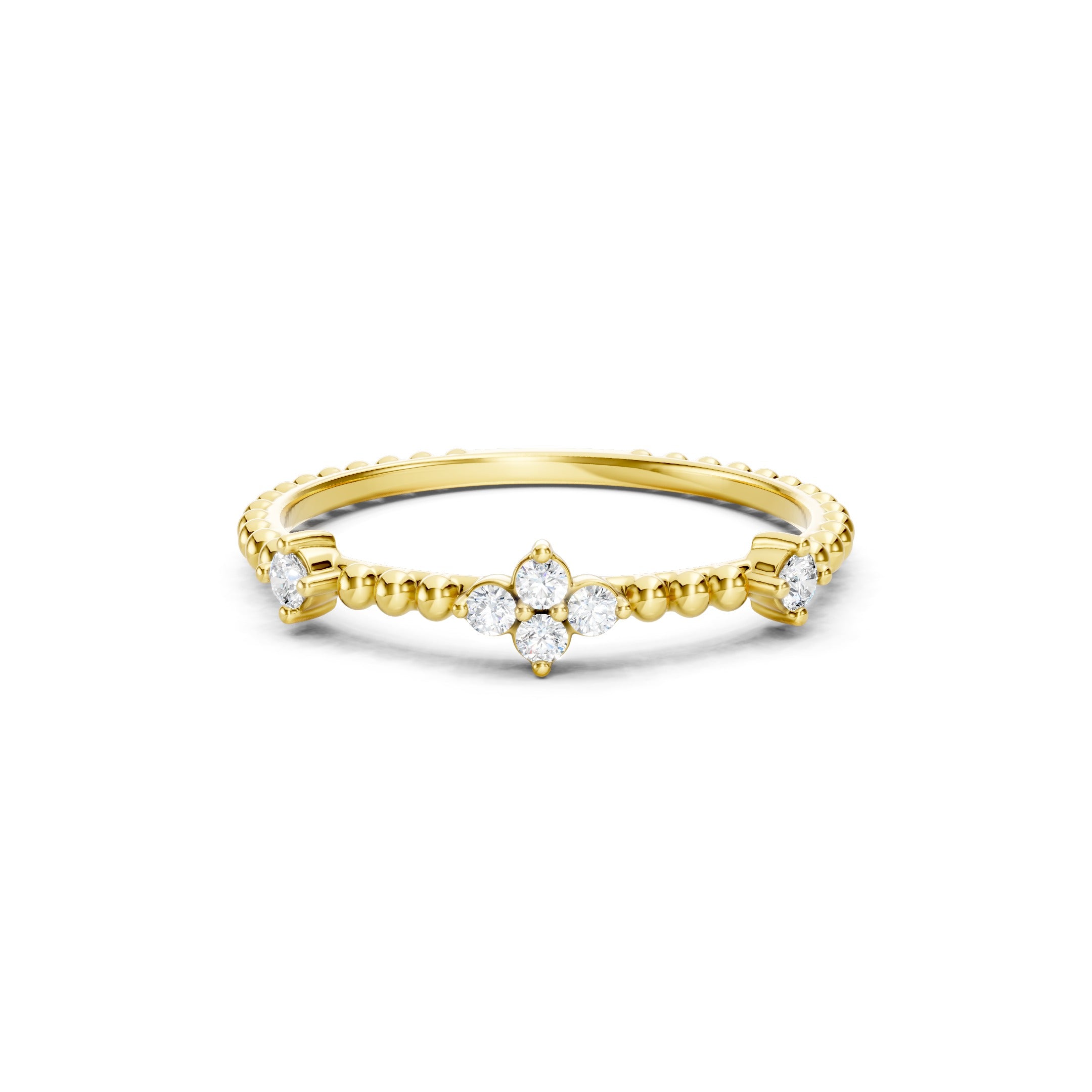 0.15 CT Round Floral Diamond Wedding Band in Solid Gold, 10K 14K 18K Gold Stackable Ring