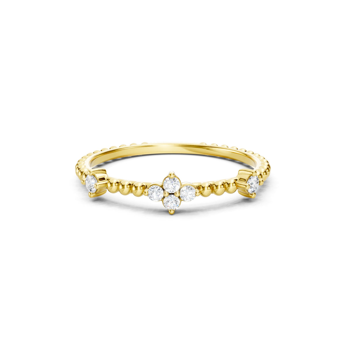 0.15 CT Round Floral Diamond Wedding Band in Solid Gold, 10K 14K 18K Gold Stackable Ring