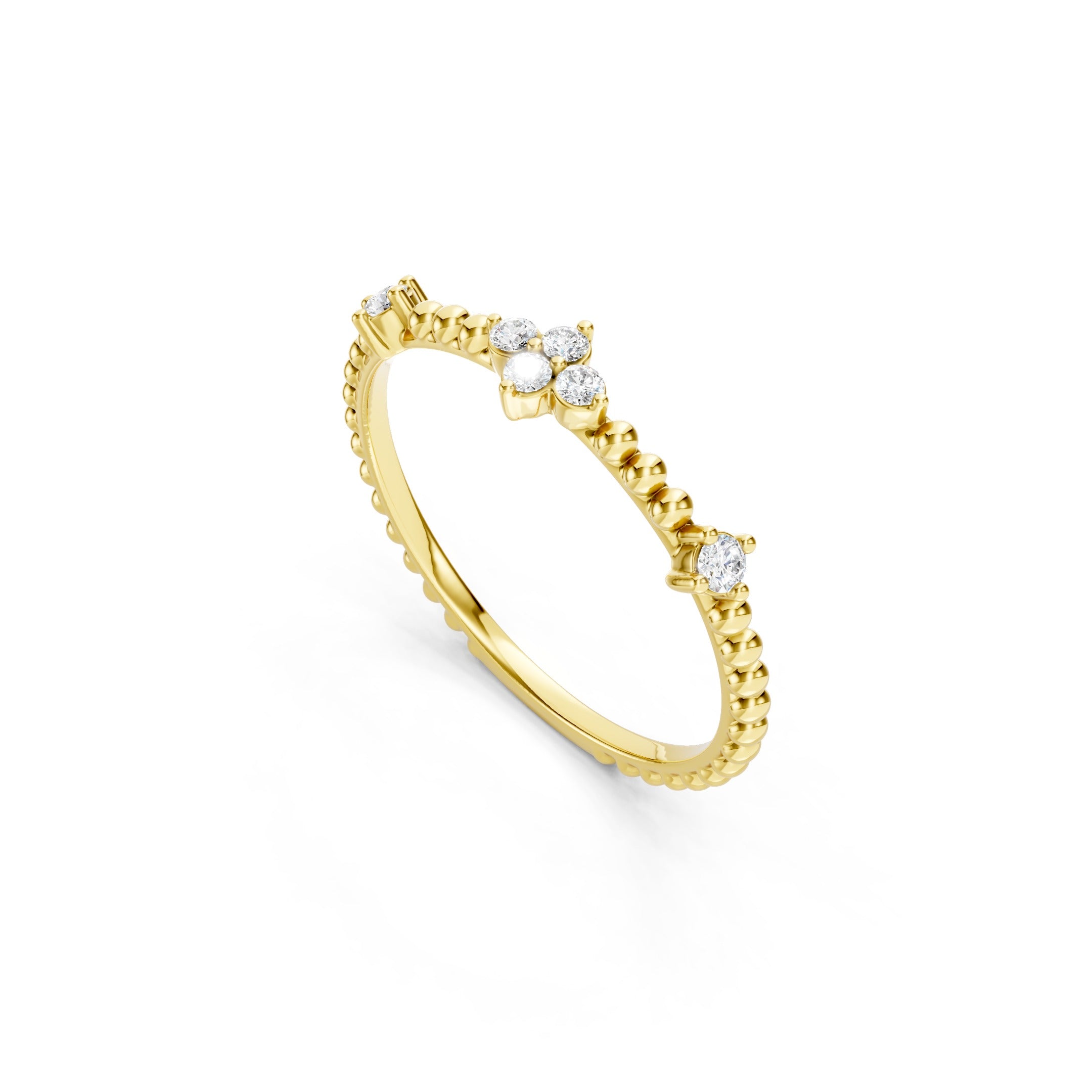 0.15 CT Round Floral Diamond Wedding Band in Solid Gold, 10K 14K 18K Gold Stackable Ring