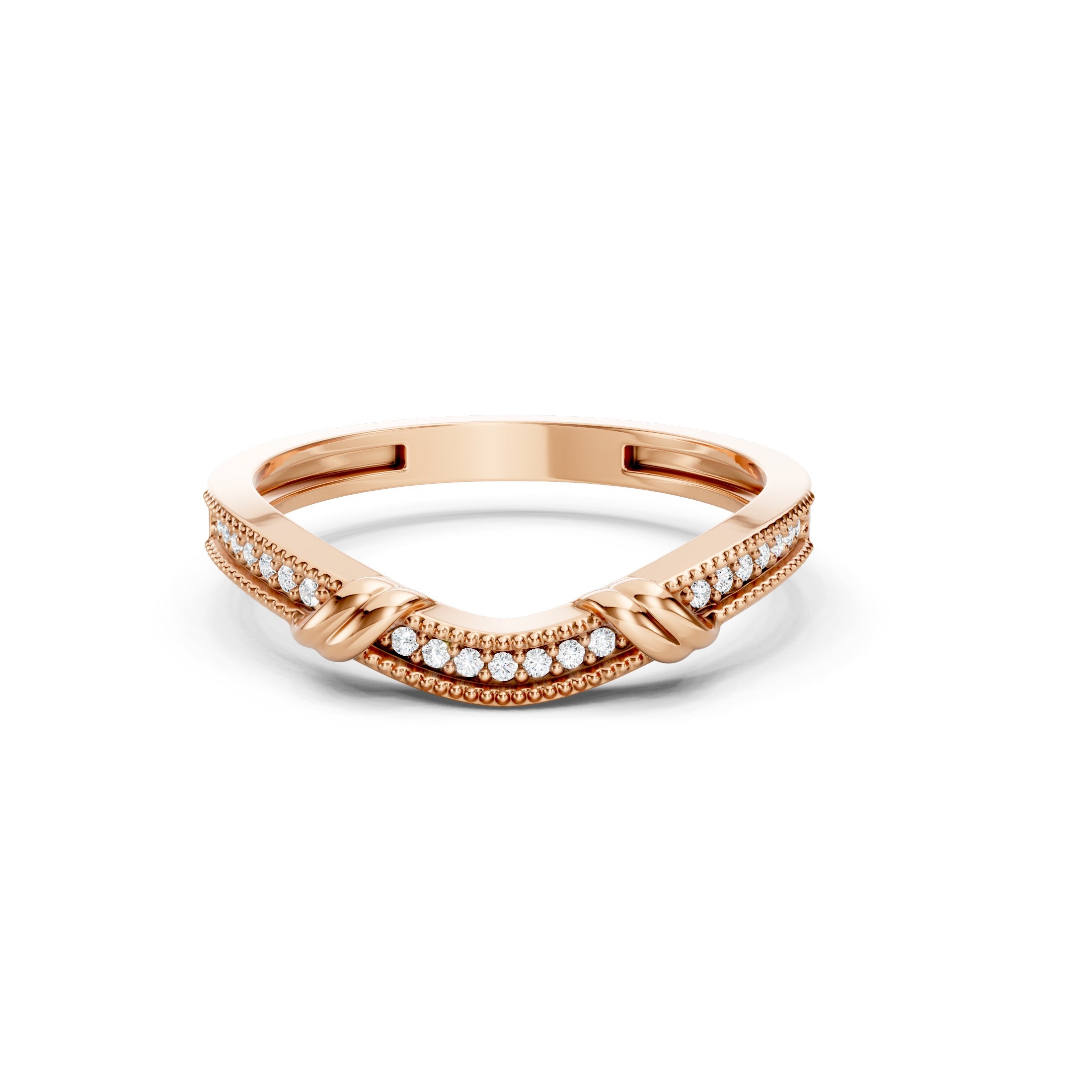 0.20 CT Round Lab Grown Curved Diamond Wedding Band in 10K 14K 18K
