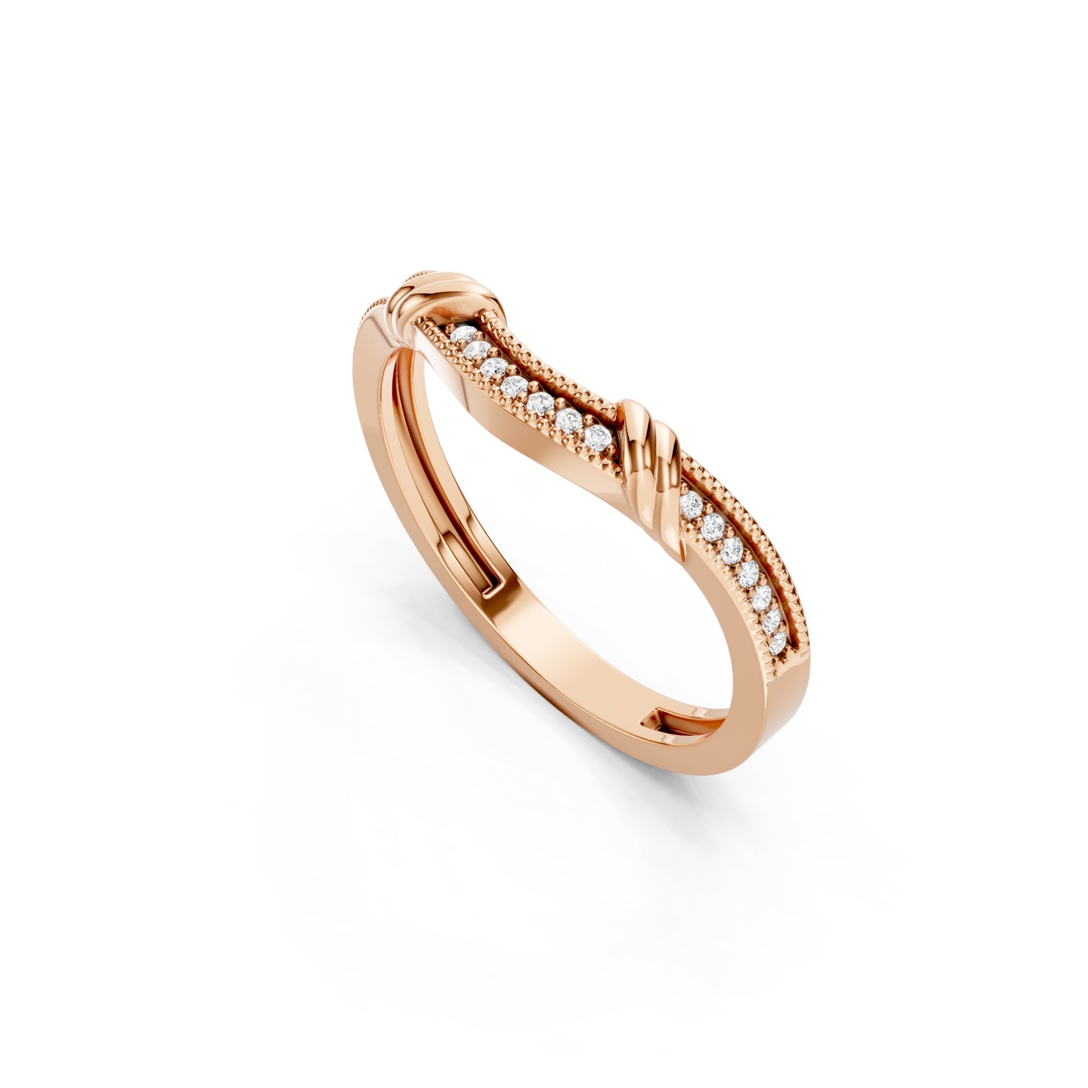 0.20 CT Round Lab Grown Curved Diamond Wedding Band in 10K 14K 18K