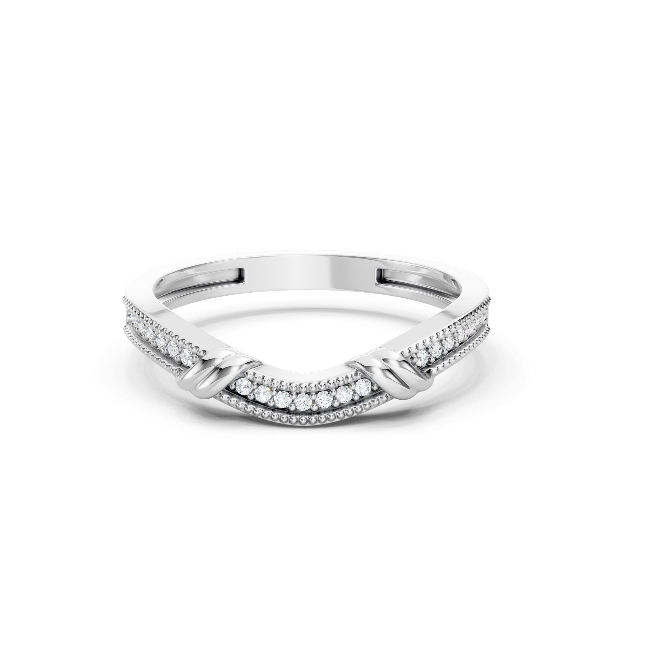 0.20 CT Round Lab Grown Curved Diamond Wedding Band in 10K 14K 18K