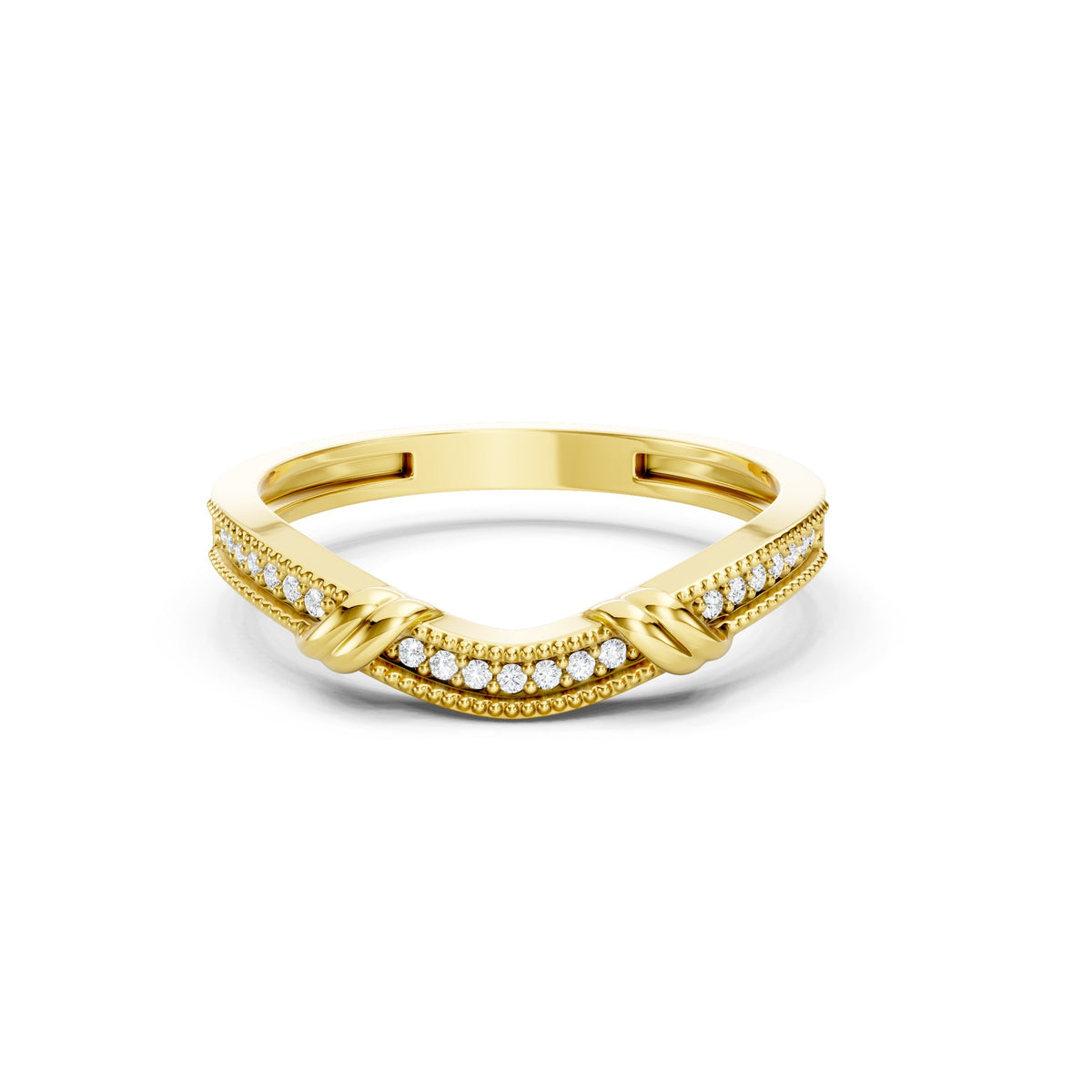 0.20 CT Round Lab Grown Curved Diamond Wedding Band in 10K 14K 18K