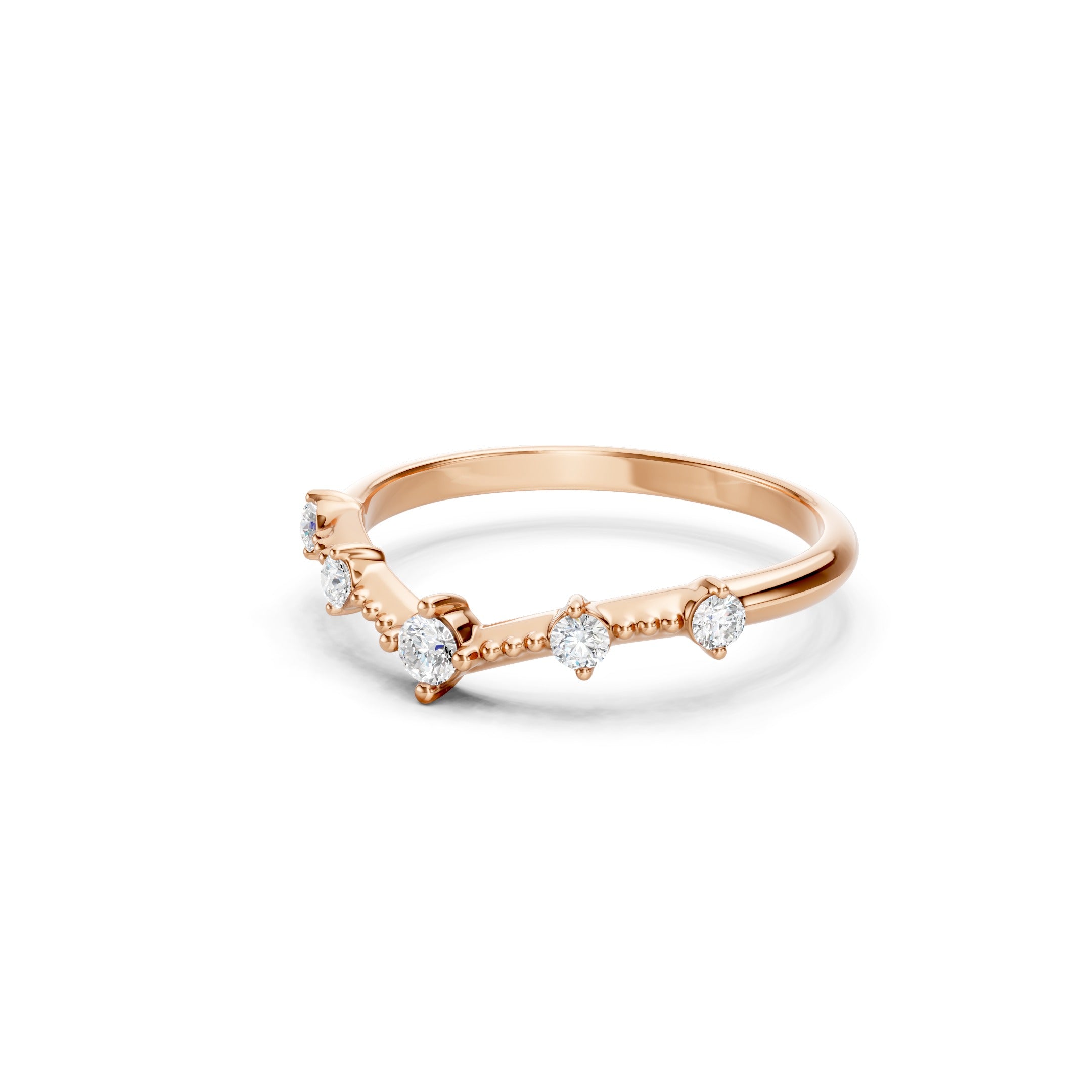 Round Diamond Chevron Wedding Band in Solid Gold V Shaped Ring