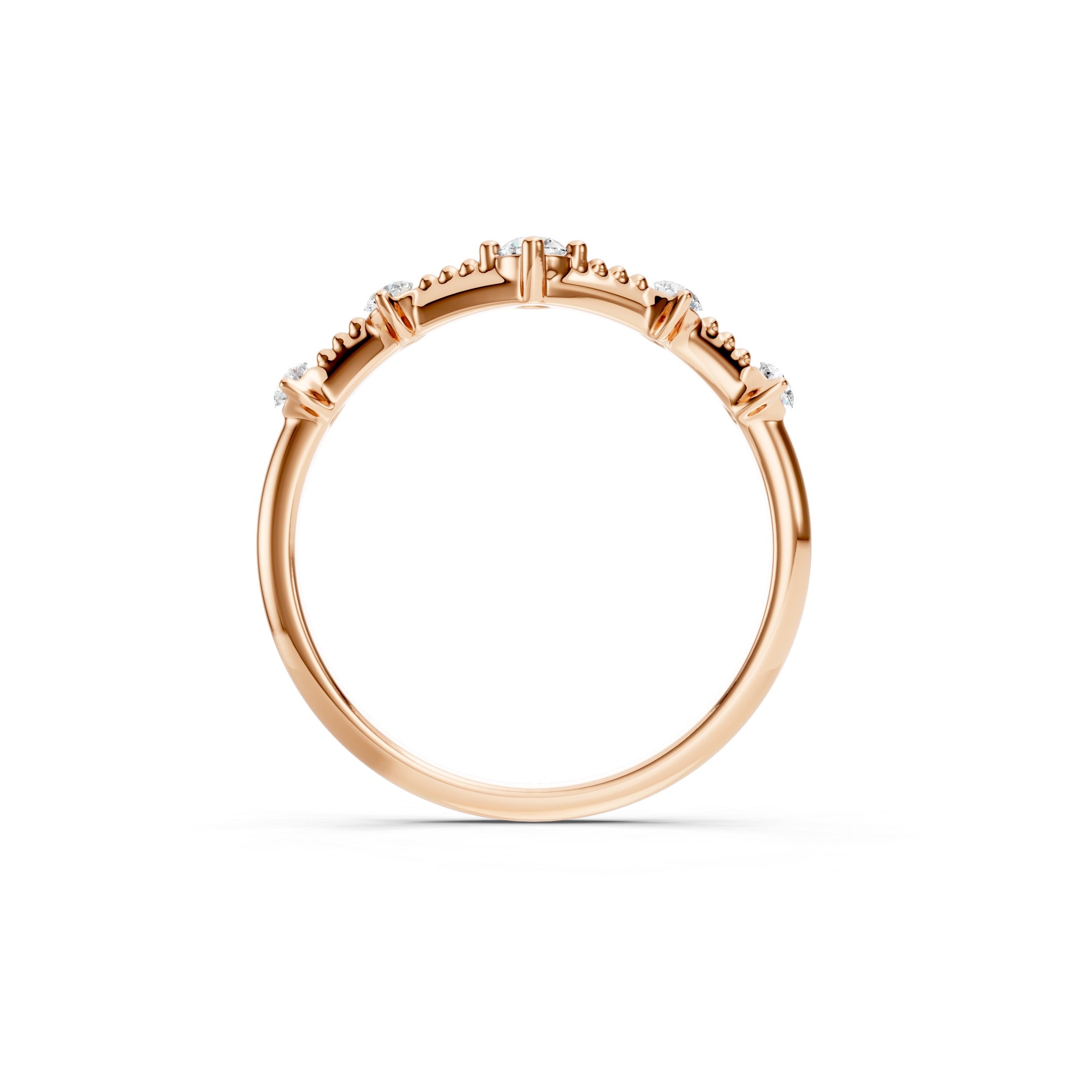 Round Diamond Chevron Wedding Band in Solid Gold V Shaped Ring