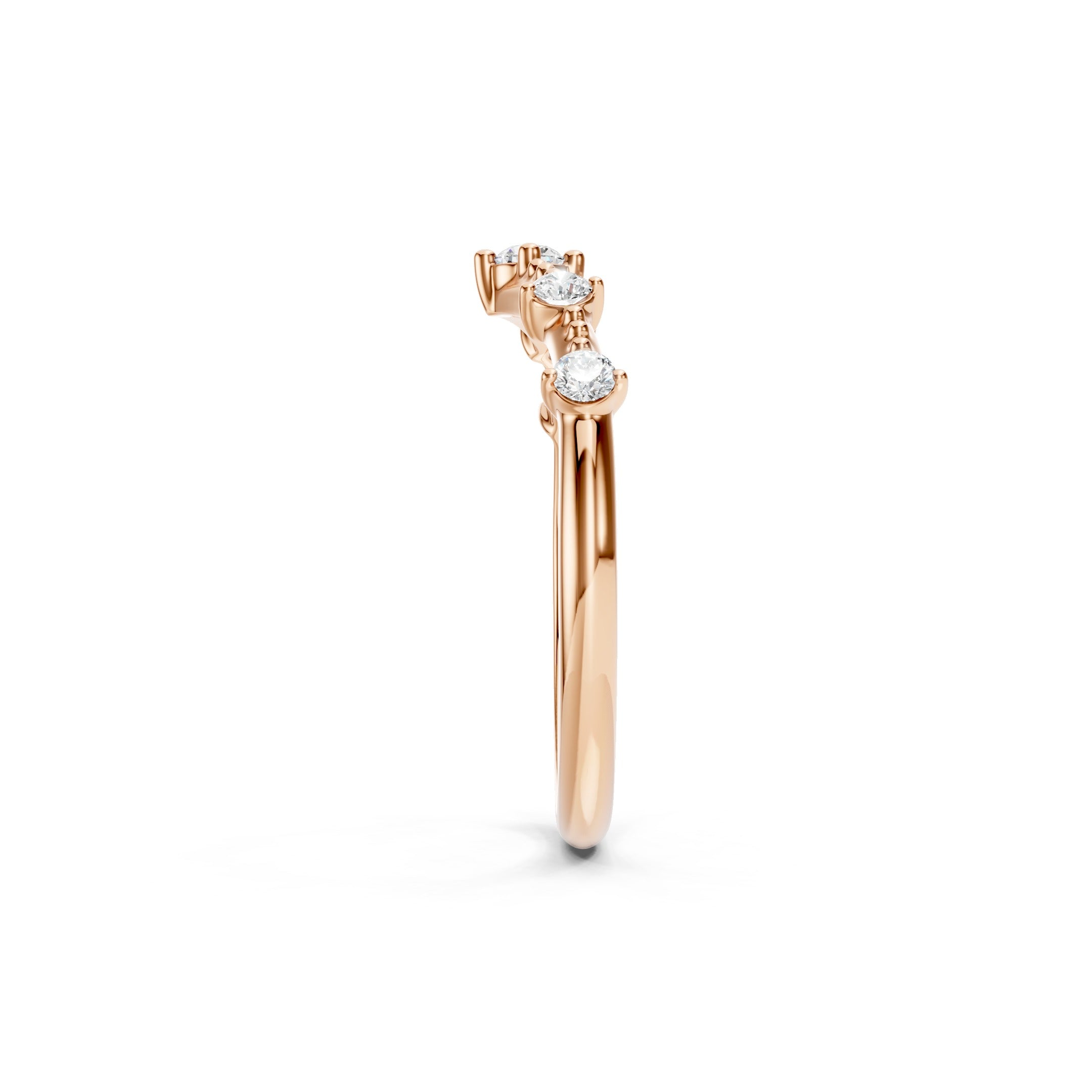 Round Diamond Chevron Wedding Band in Solid Gold V Shaped Ring
